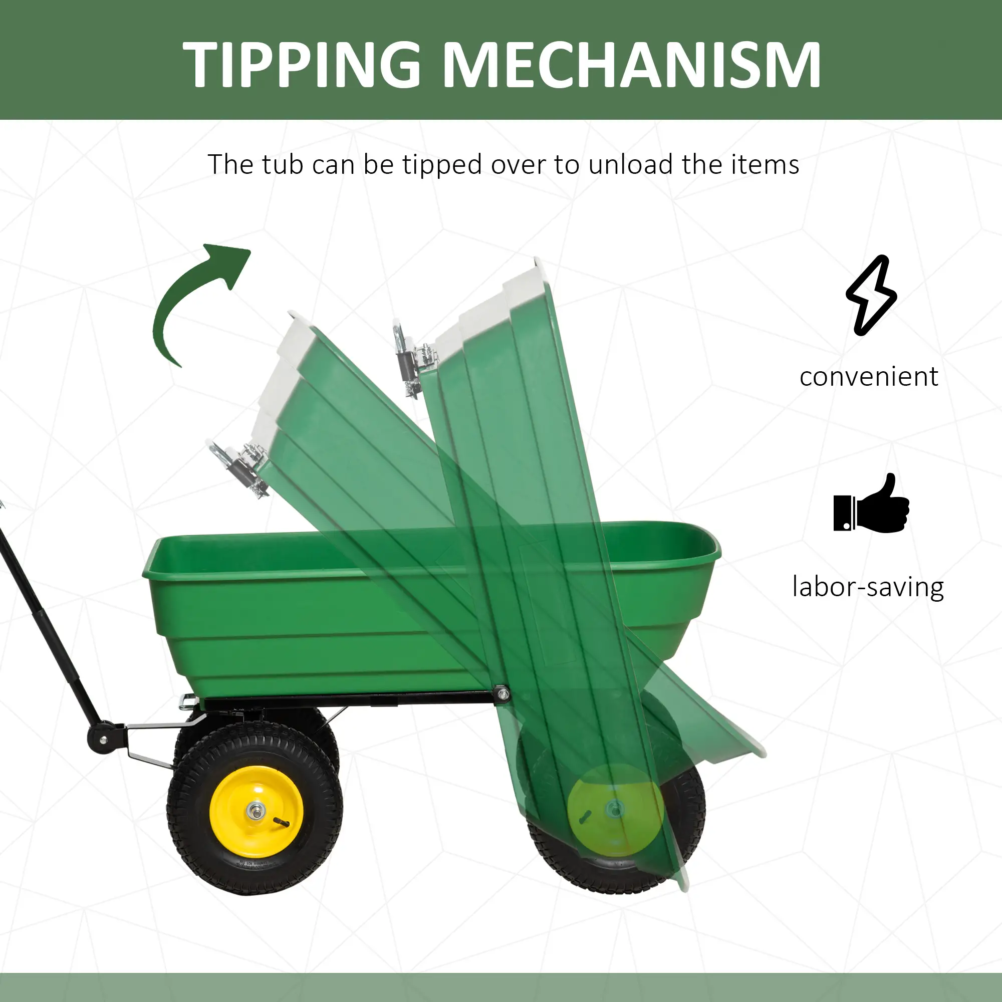 Garden Dump Cart Heavy Duty 440lbs Wagon with Steel Frame and 12" Pneumatic Tires, Green