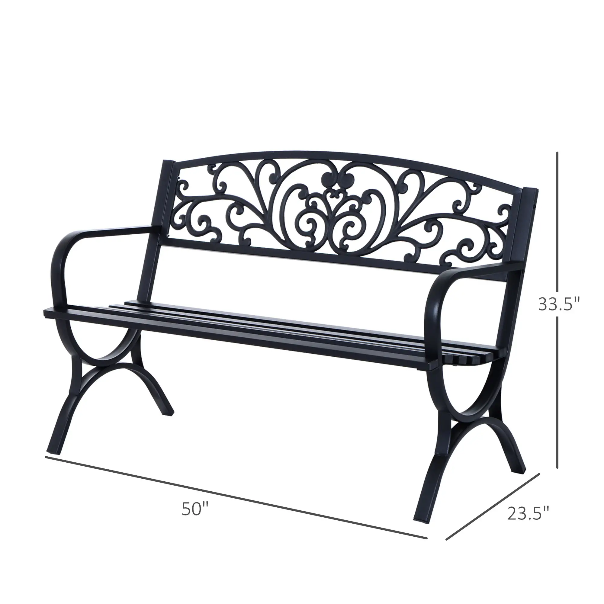 2-Seater Garden Bench, Patio Porch Decorative Chair Cast Iron Loveseat Outdoor Furniture for Yard, Lawn, Porch, Black