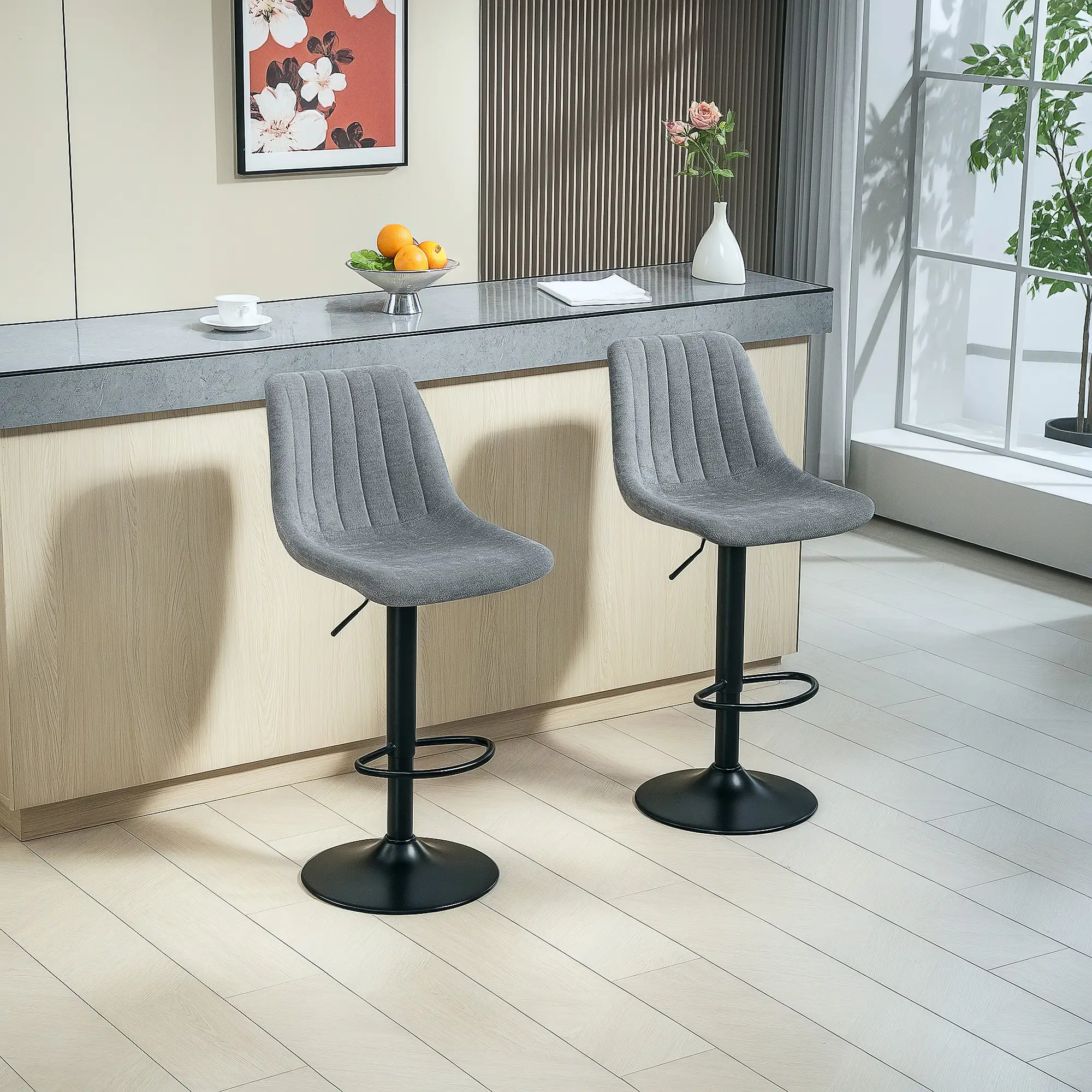 Adjustable Barstools Set of 2, Swivel Bar Stools with Back and Footrest for Kitchen Island Counter