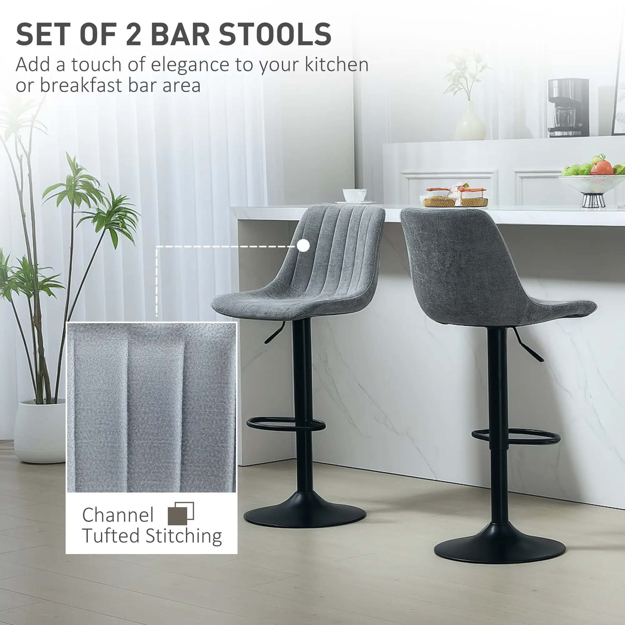Adjustable Barstools Set of 2, Swivel Bar Stools with Back and Footrest for Kitchen Island Counter