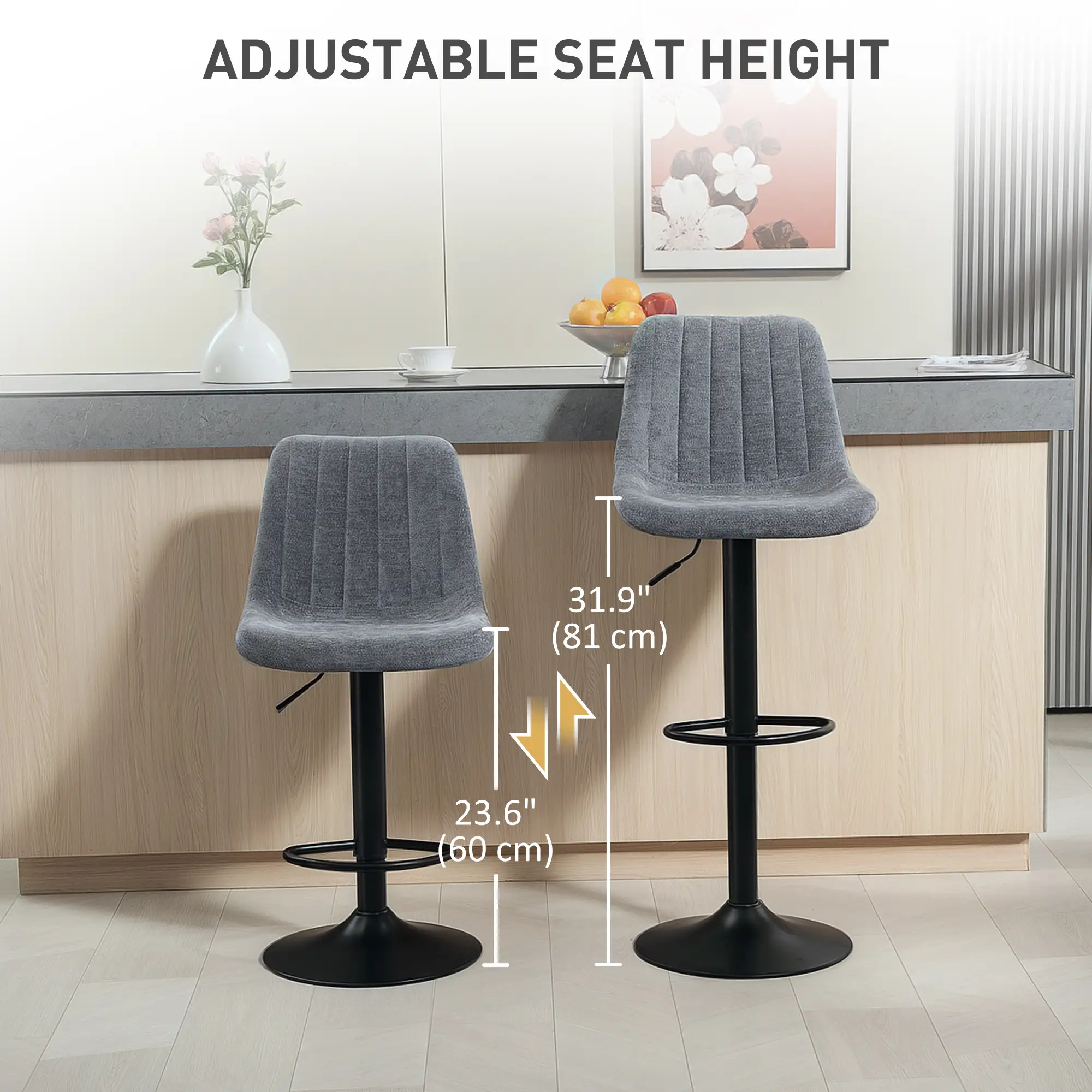 Adjustable Barstools Set of 2, Swivel Bar Stools with Back and Footrest for Kitchen Island Counter