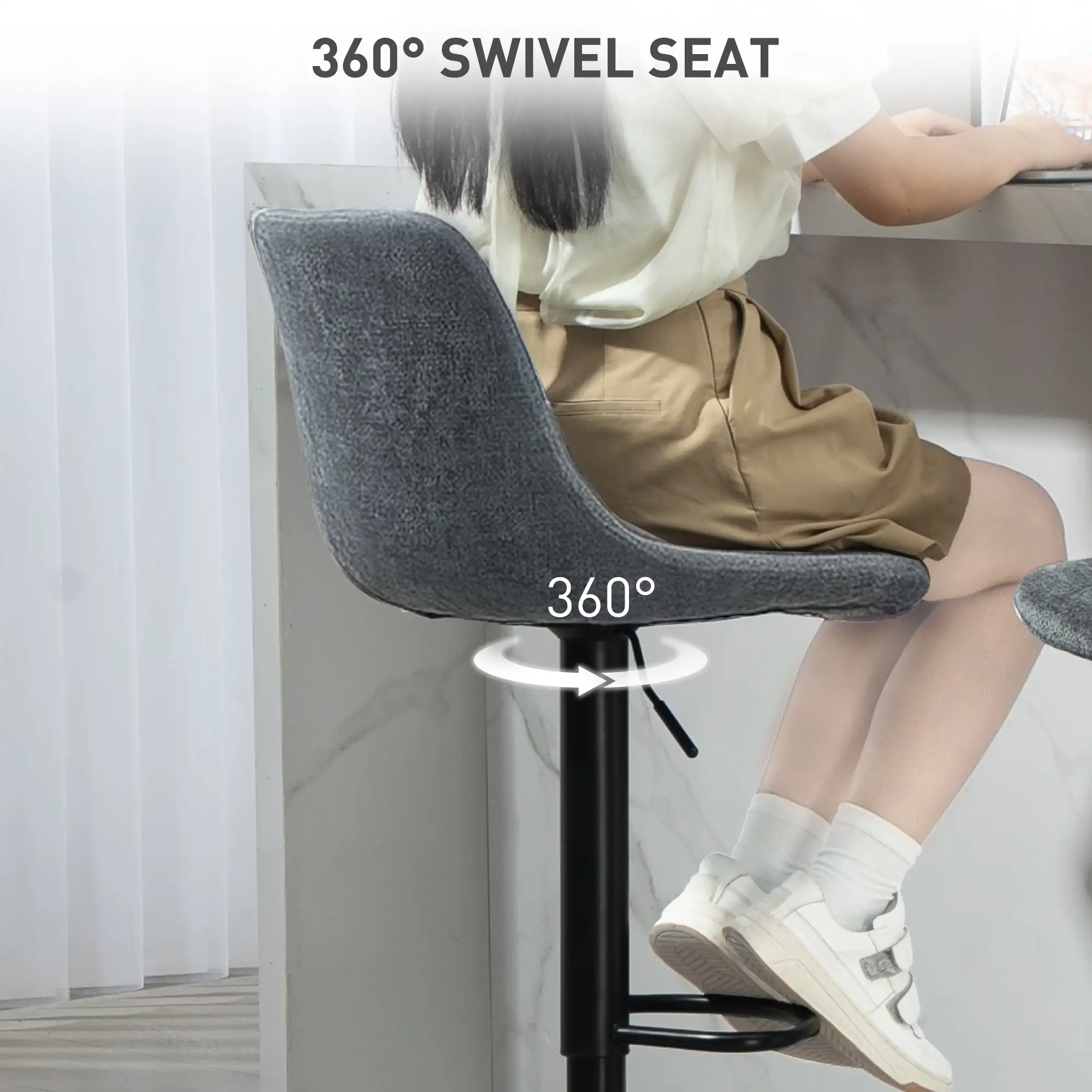 Adjustable Barstools Set of 2, Swivel Bar Stools with Back and Footrest for Kitchen Island Counter