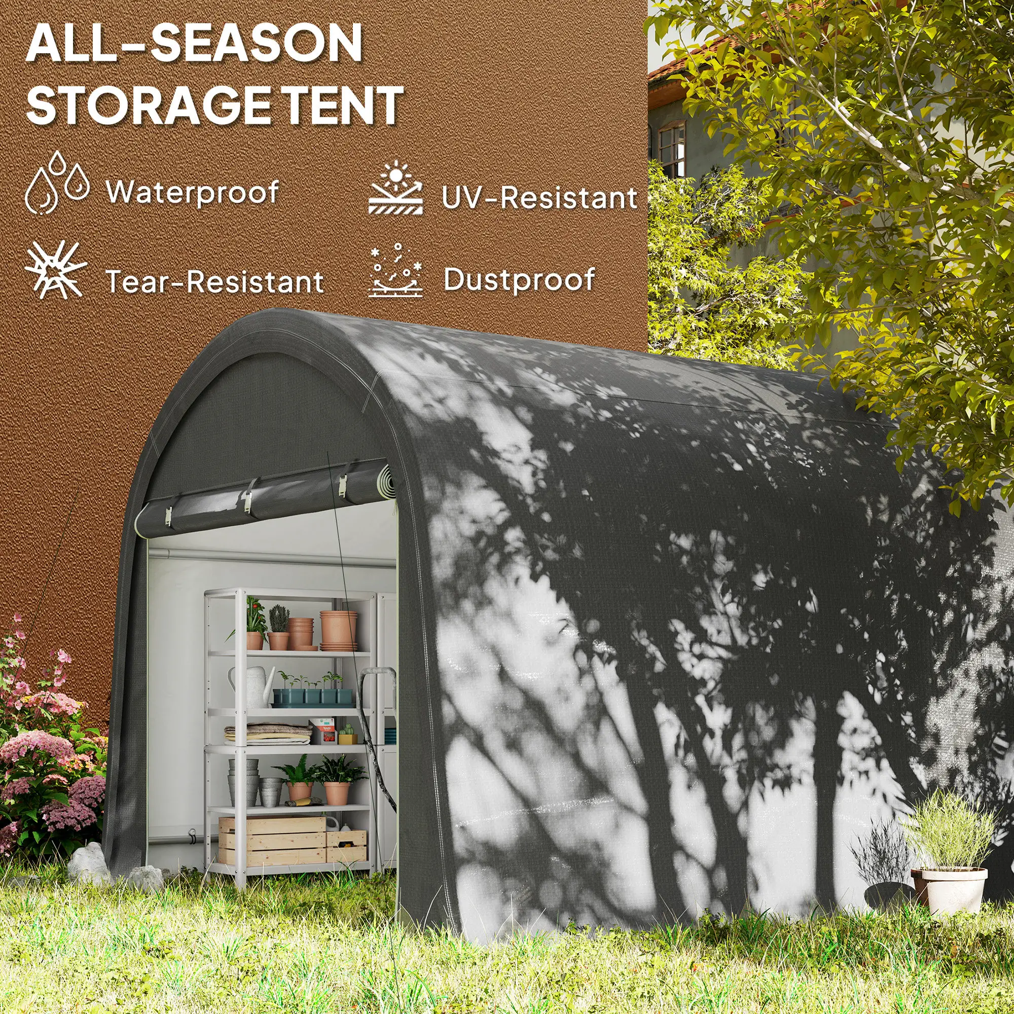 10' x 10' Outdoor Storage Tent, Heavy Duty and Waterproof Portable Shed for Bike, Motorcycle & Garden Tools, Light Grey