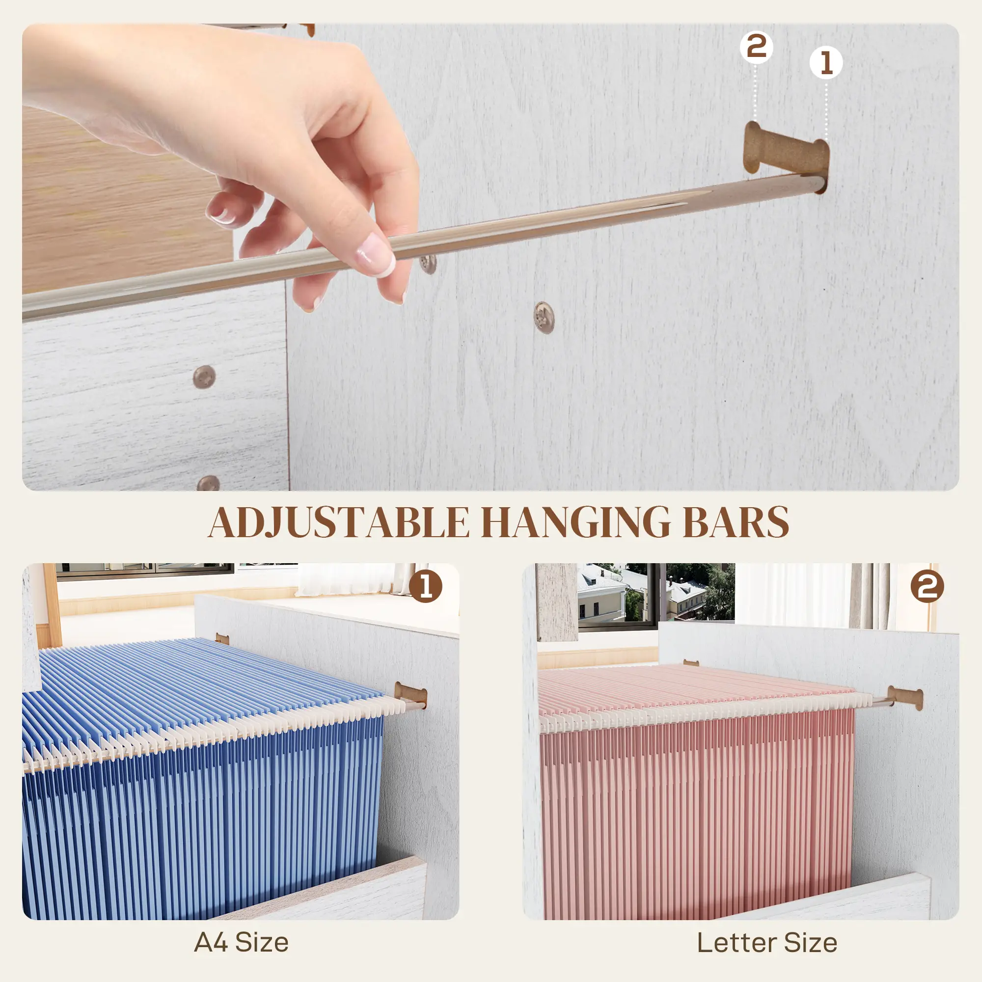 Vertical Filing Cabinet with Lock, 4 Drawer File Cabinet with Adjustable Hanging Bar for A4 and Letter Size, White