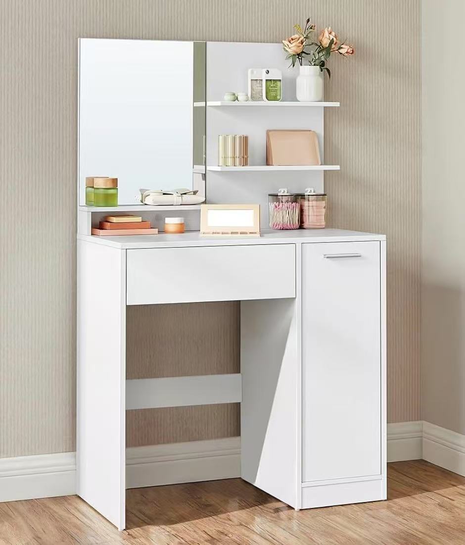 Makeup Vanity Desk with Mirror, Storage Cabinet, Vanity Table with 1 Drawer, 2 Shelves