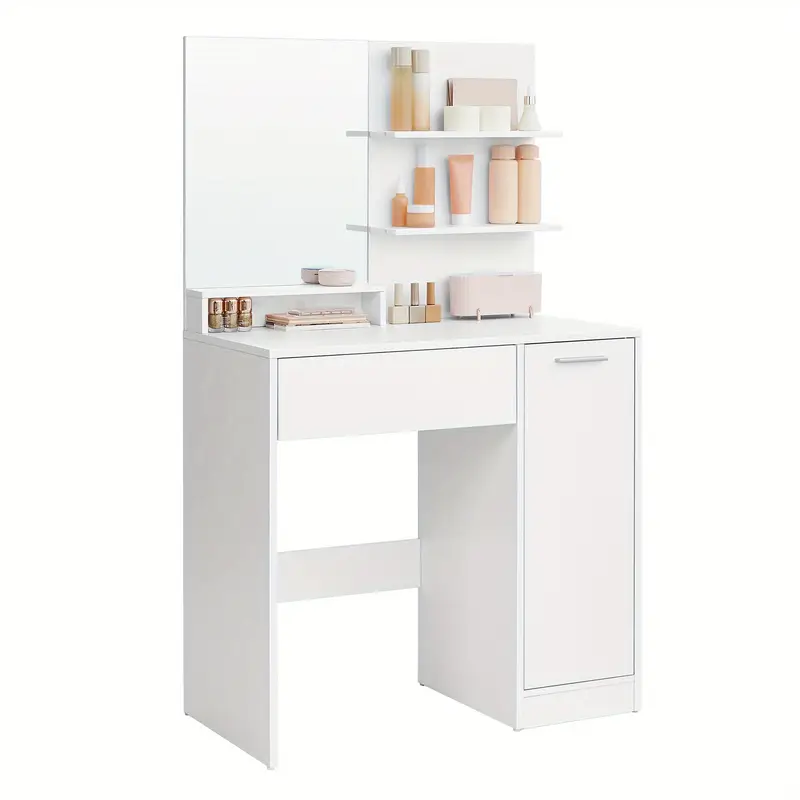 Makeup Vanity Desk with Mirror, Storage Cabinet, Vanity Table with 1 Drawer, 2 Shelves