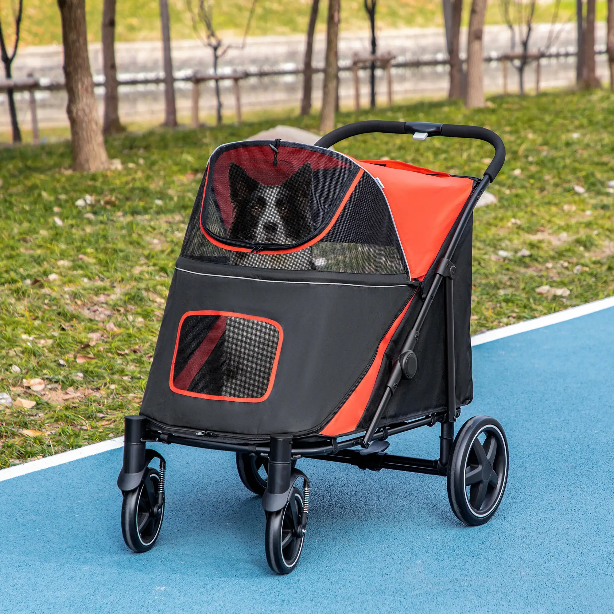 PawHut Foldable Pet Stroller with Universal Front Wheels, Shock Absorber, Dog Cat Carriage for Large & Medium Dogs