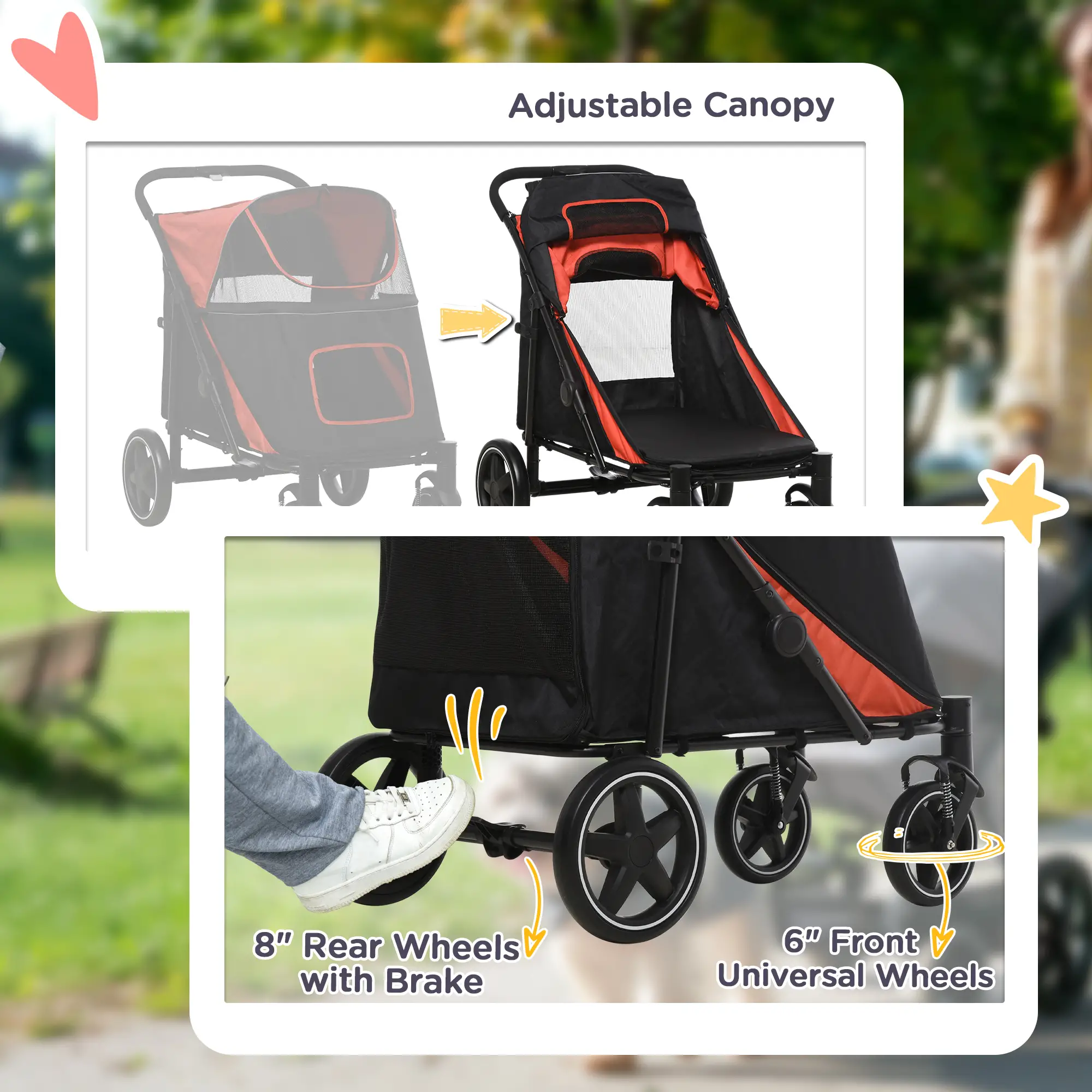 PawHut Foldable Pet Stroller with Universal Front Wheels, Shock Absorber, Dog Cat Carriage for Large & Medium Dogs