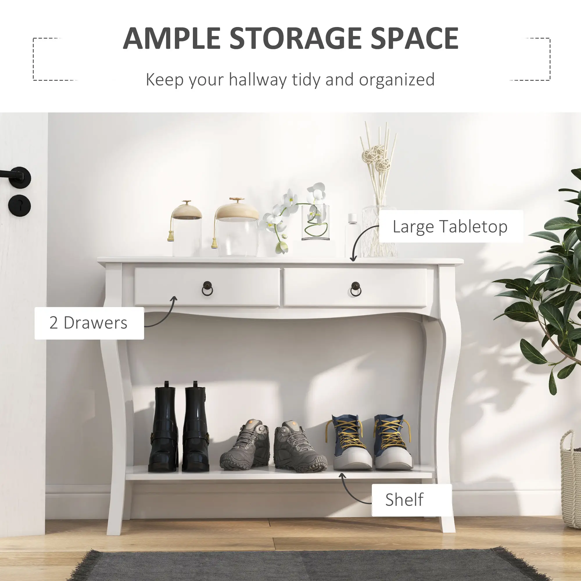 Console Table, Modern Entryway Table with 2 Drawers and Bottom Shelf