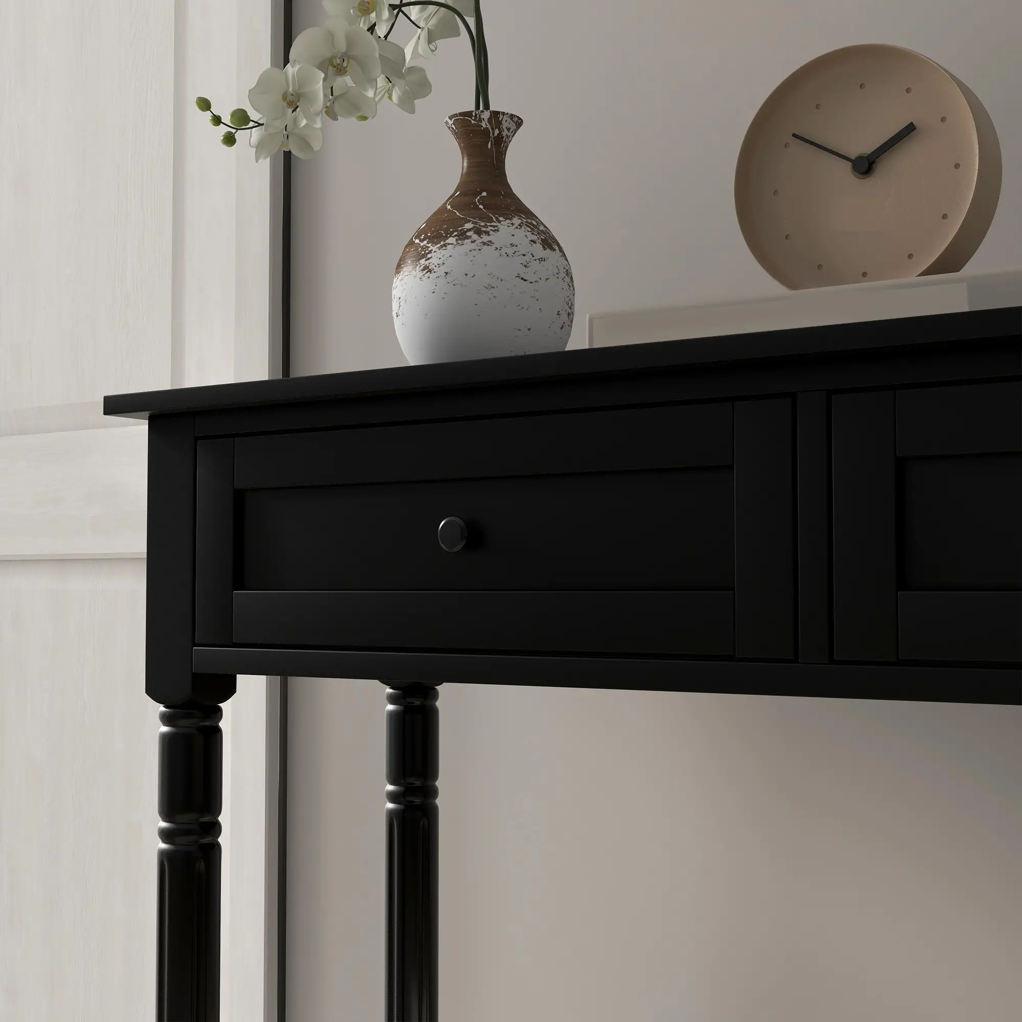 Hallway Console Table, Modern Entryway Table with 2 Drawers, Storage Shelf, Turned Legs