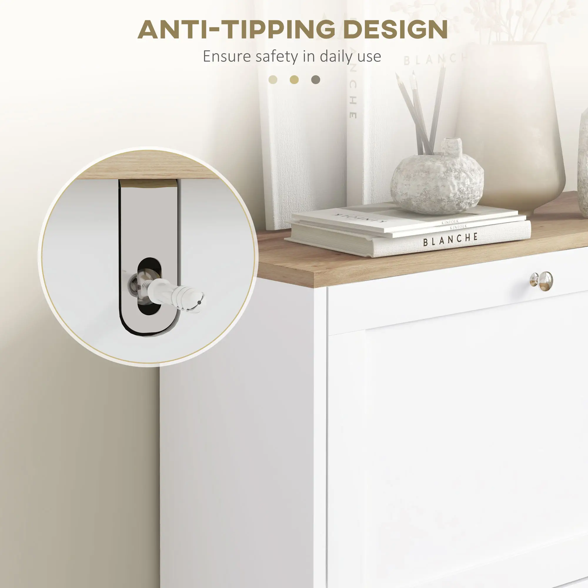 Slim Shoe Storage Cabinet, Modern Shoe Cabinet with 2 Flip Drawers and Adjustable Shelves for 12 Pairs