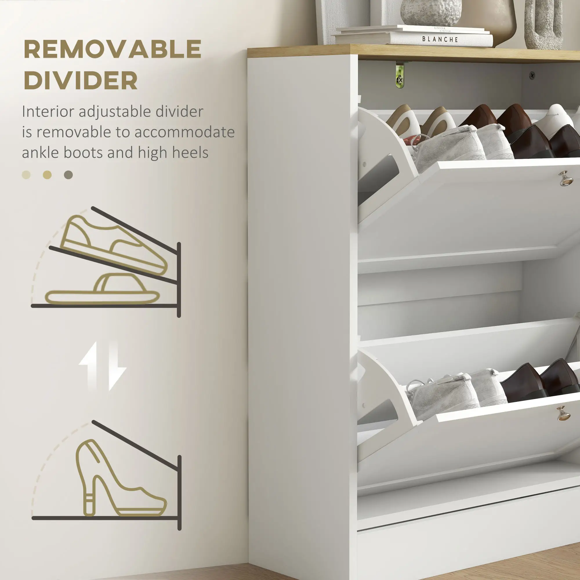 Slim Shoe Storage Cabinet, Modern Shoe Cabinet with 2 Flip Drawers and Adjustable Shelves for 12 Pairs