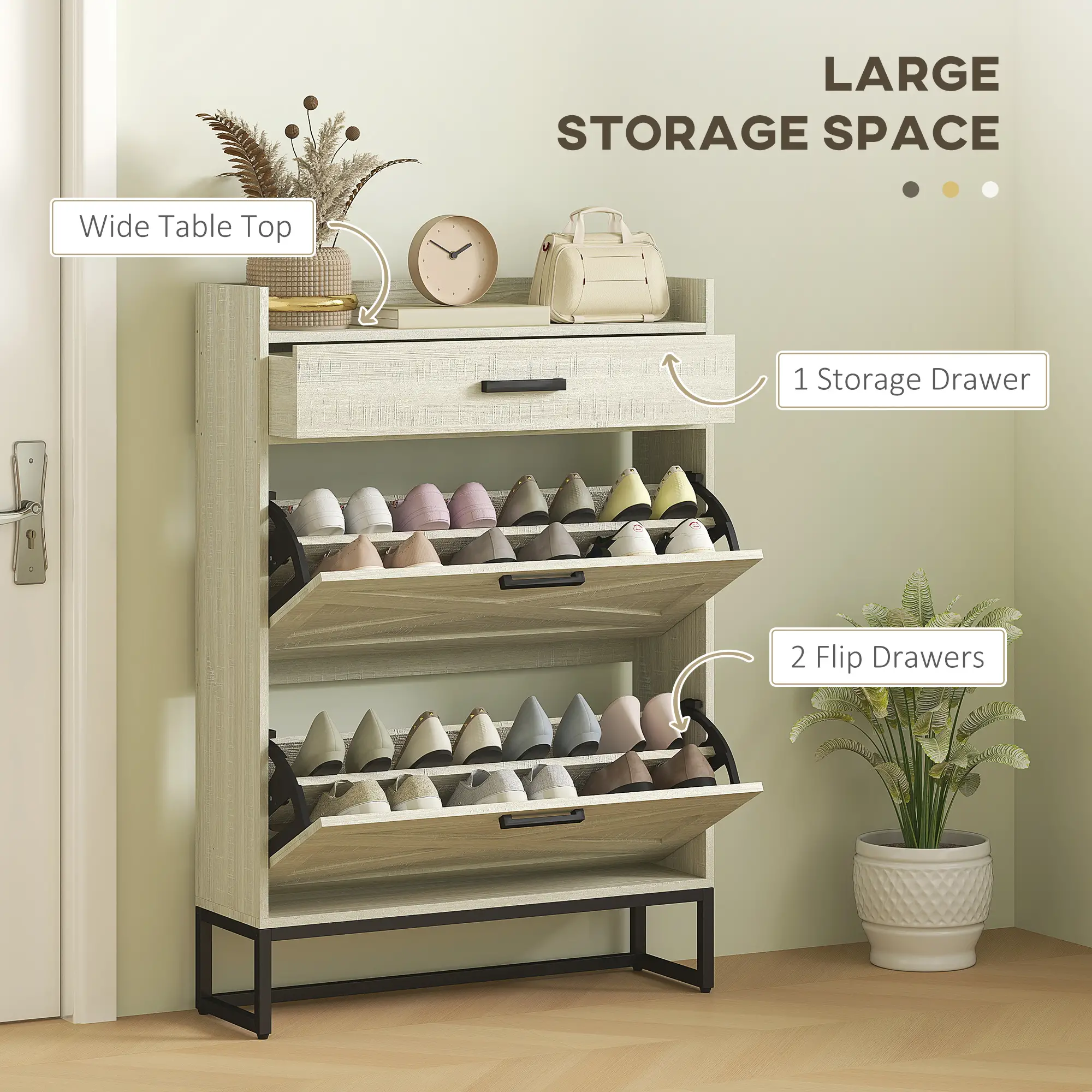 Shoe Storage with 2 Flip Drawers and Adjustable Shelves Shoe Cabinet Organizer for 12 Pair