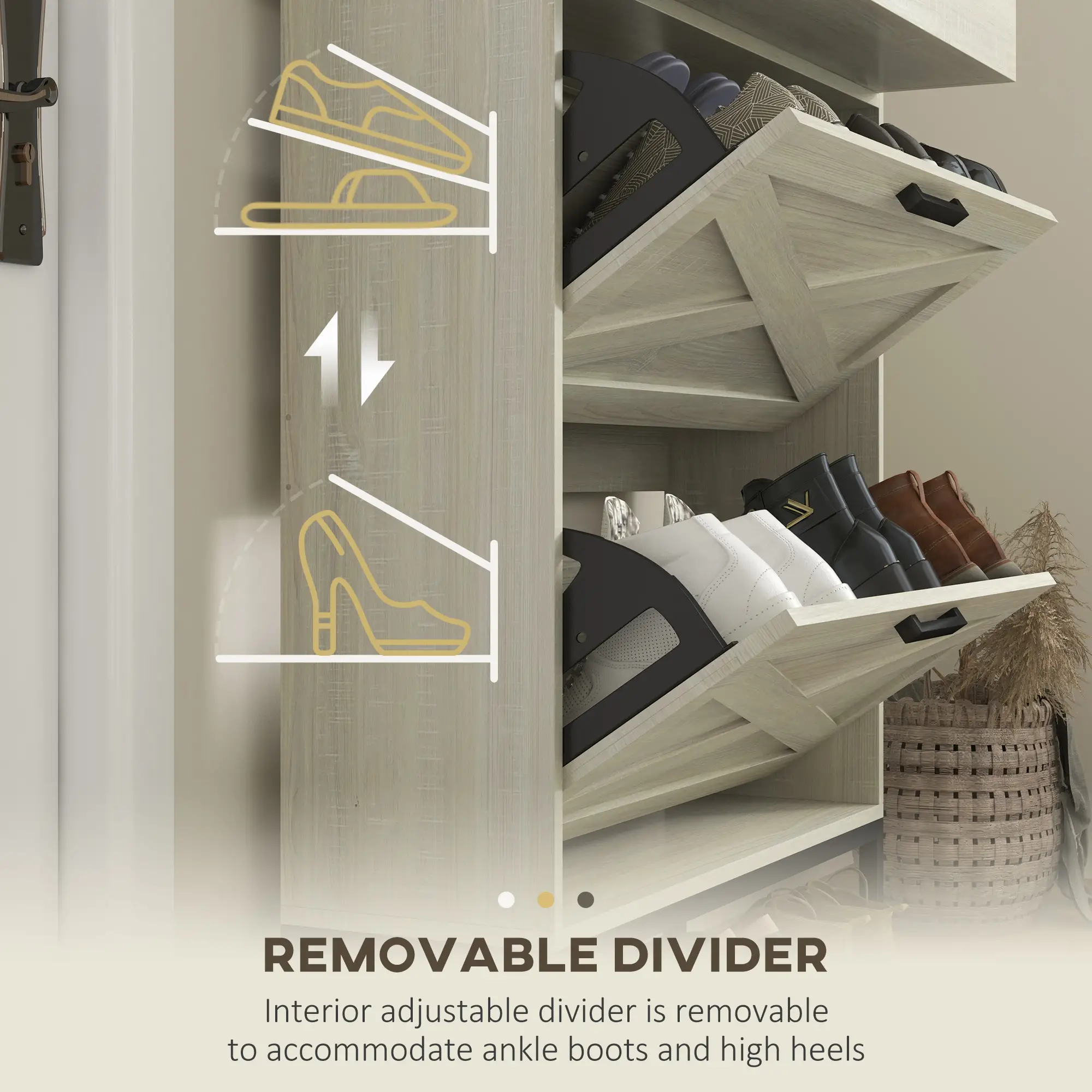 Shoe Storage with 2 Flip Drawers and Adjustable Shelves Shoe Cabinet Organizer for 12 Pair