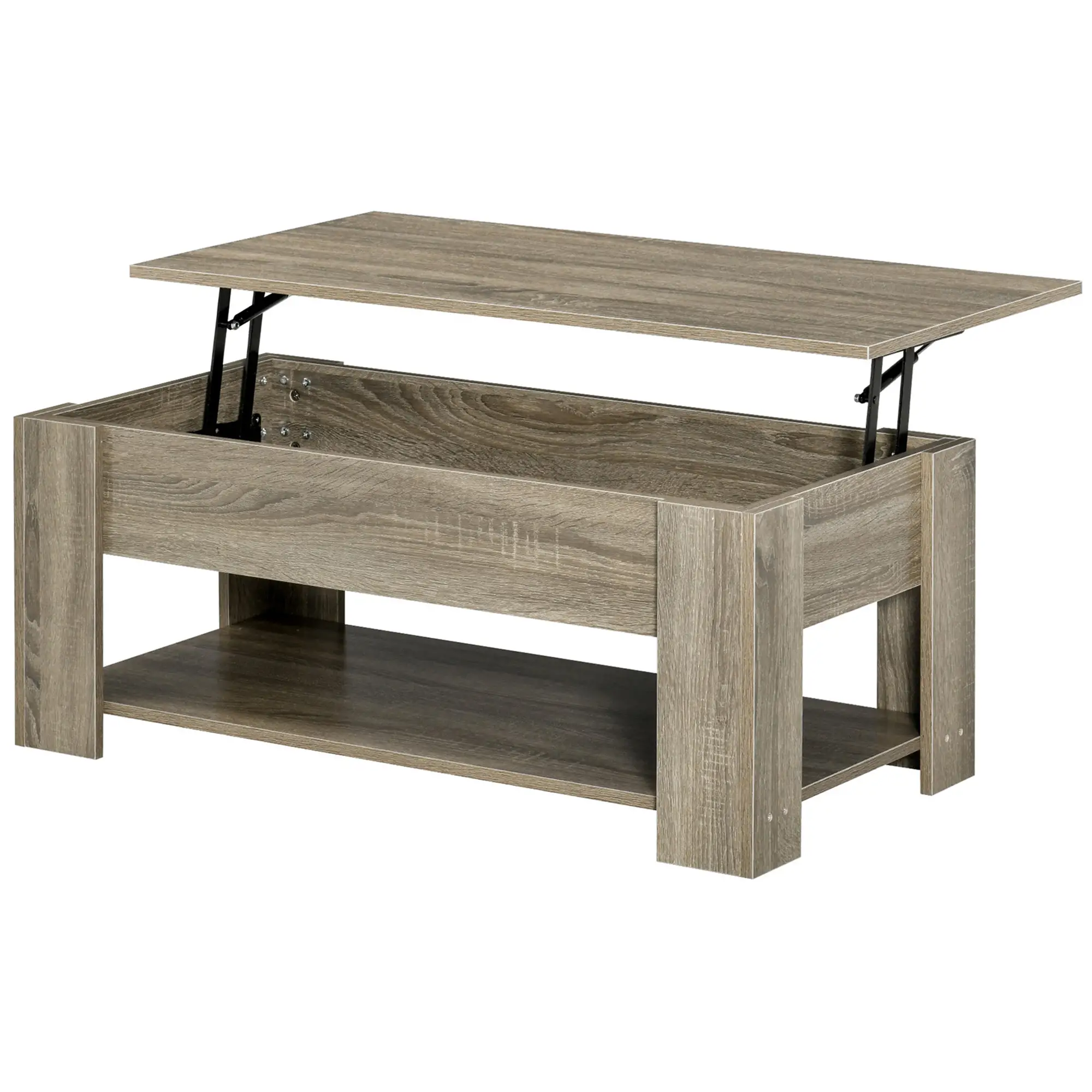 Lift Top Coffee Table with Hidden Storage Compartment and Open Shelf, Center Table