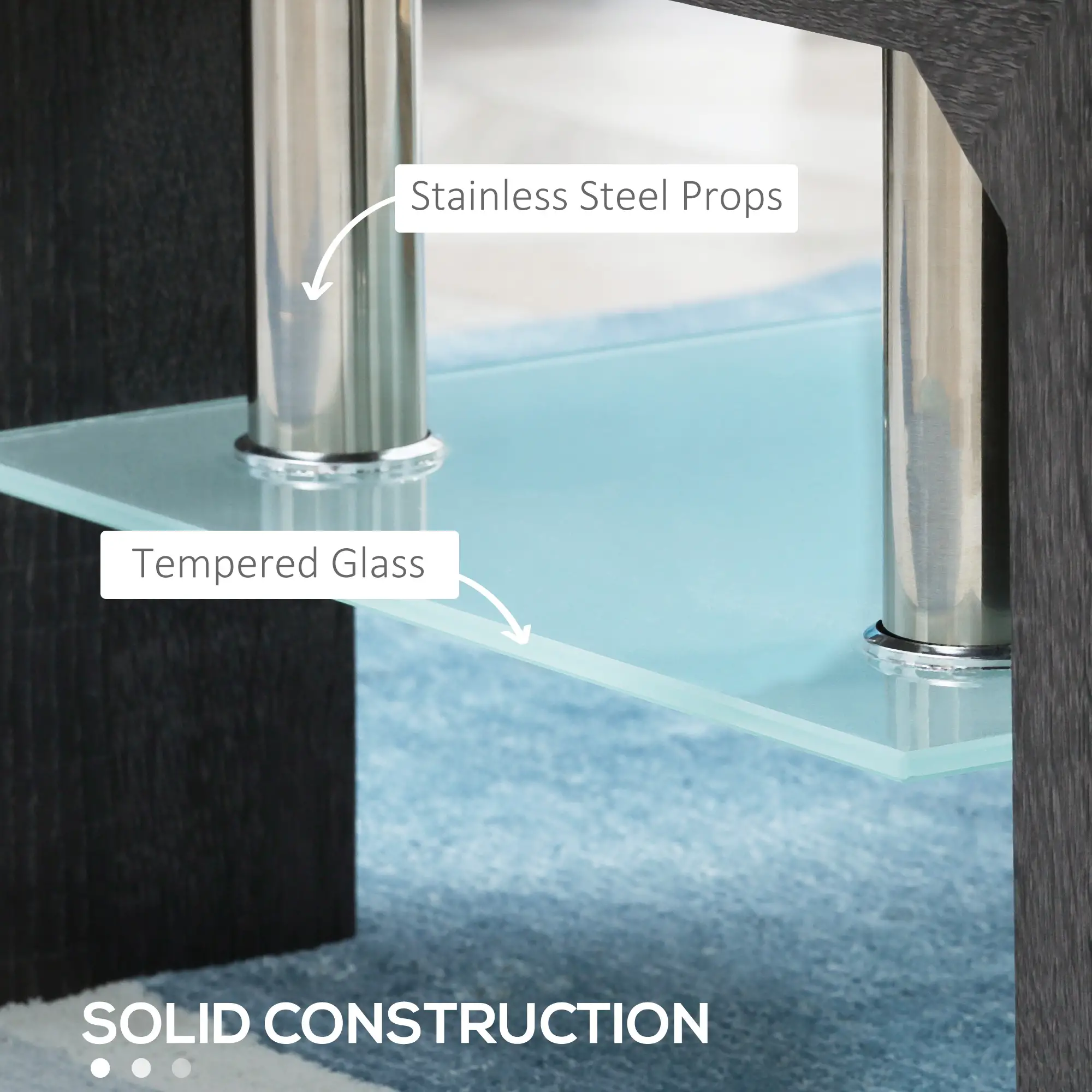 Rectangle Glass Coffee Table, 2-Tier Center Table with Tempered Glass Top and Storage Shelf