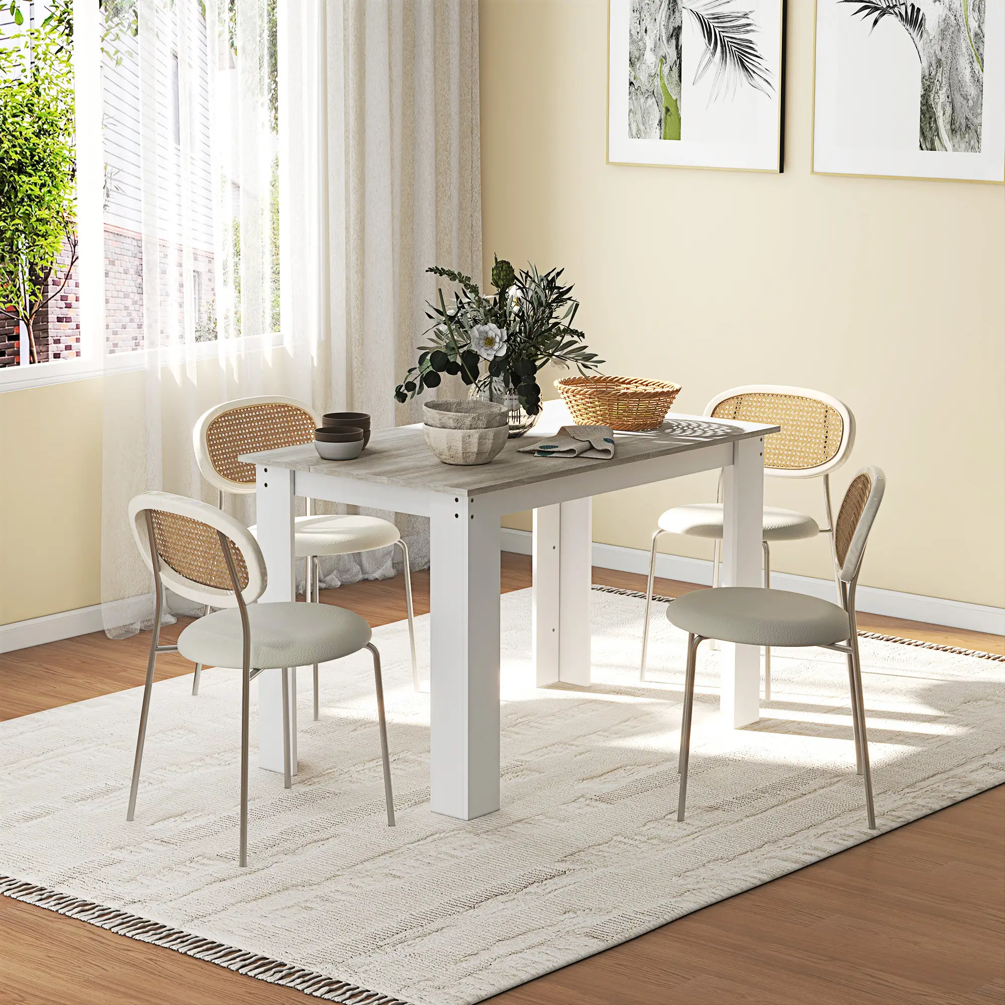  Kitchen Table for 4-6 People, Dining Table with Veneered Top 