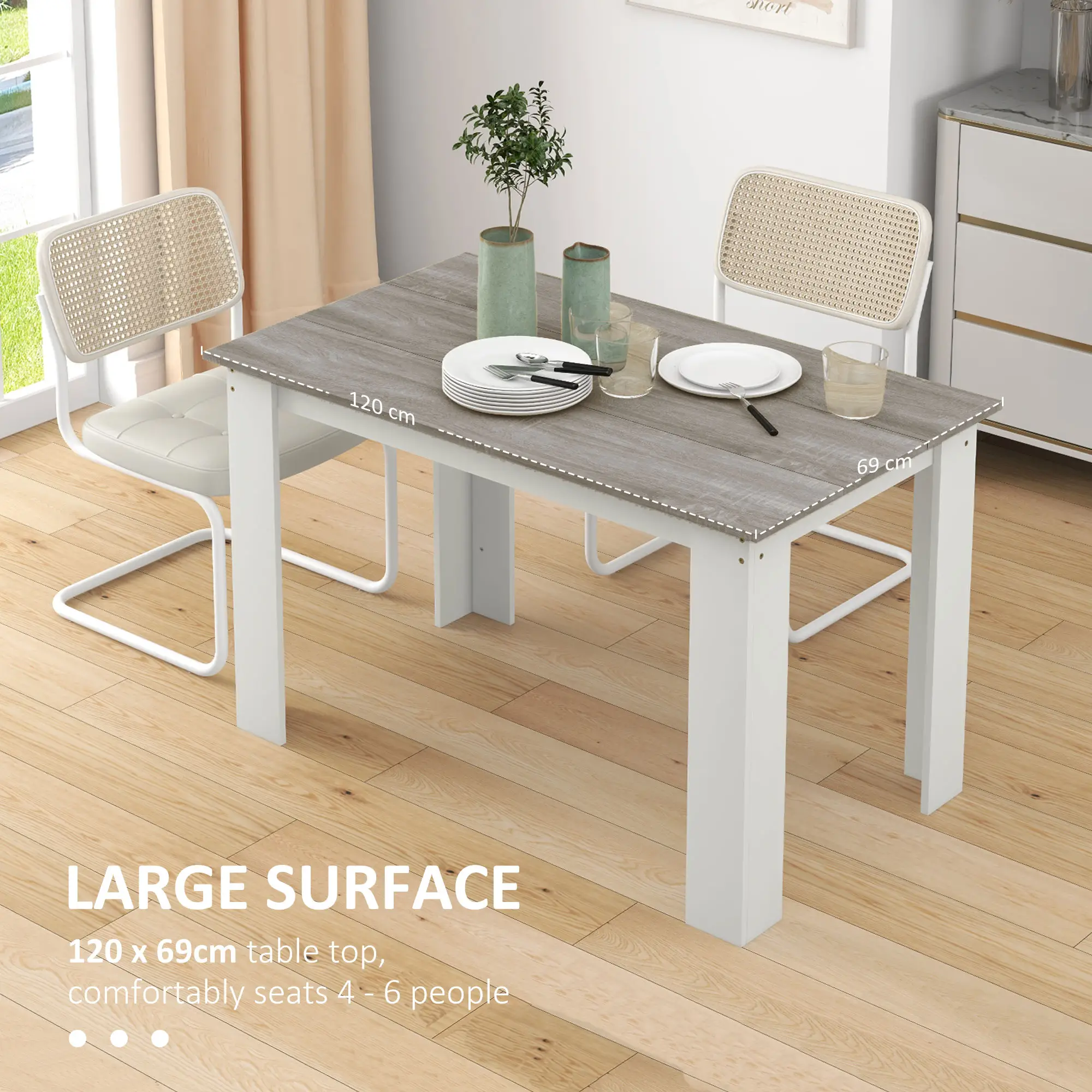  Kitchen Table for 4-6 People, Dining Table with Veneered Top 
