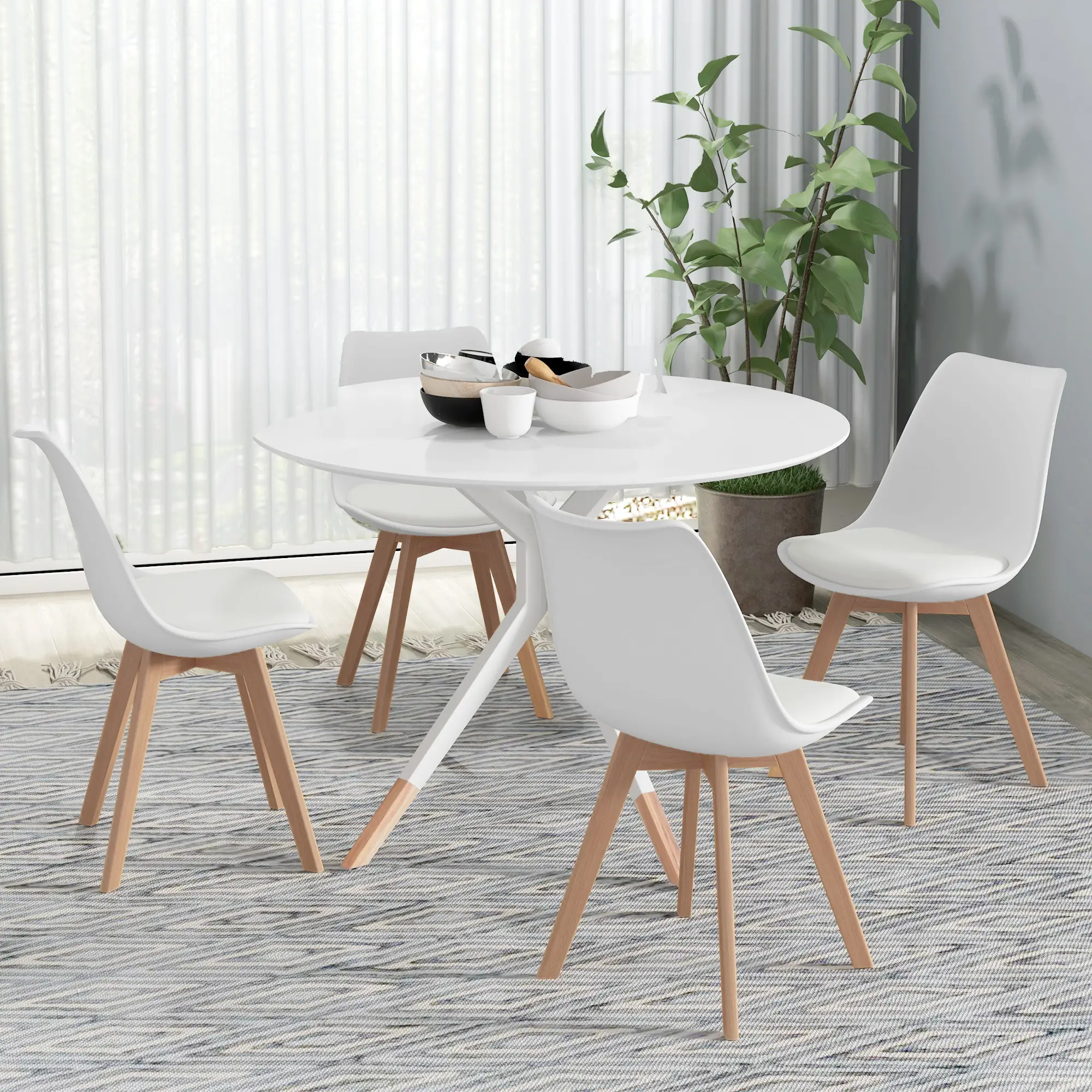 Modern Dining Table Chairs Set of 4, Rubber Wood Kitchen Table Chairs with PU Leather Cushion