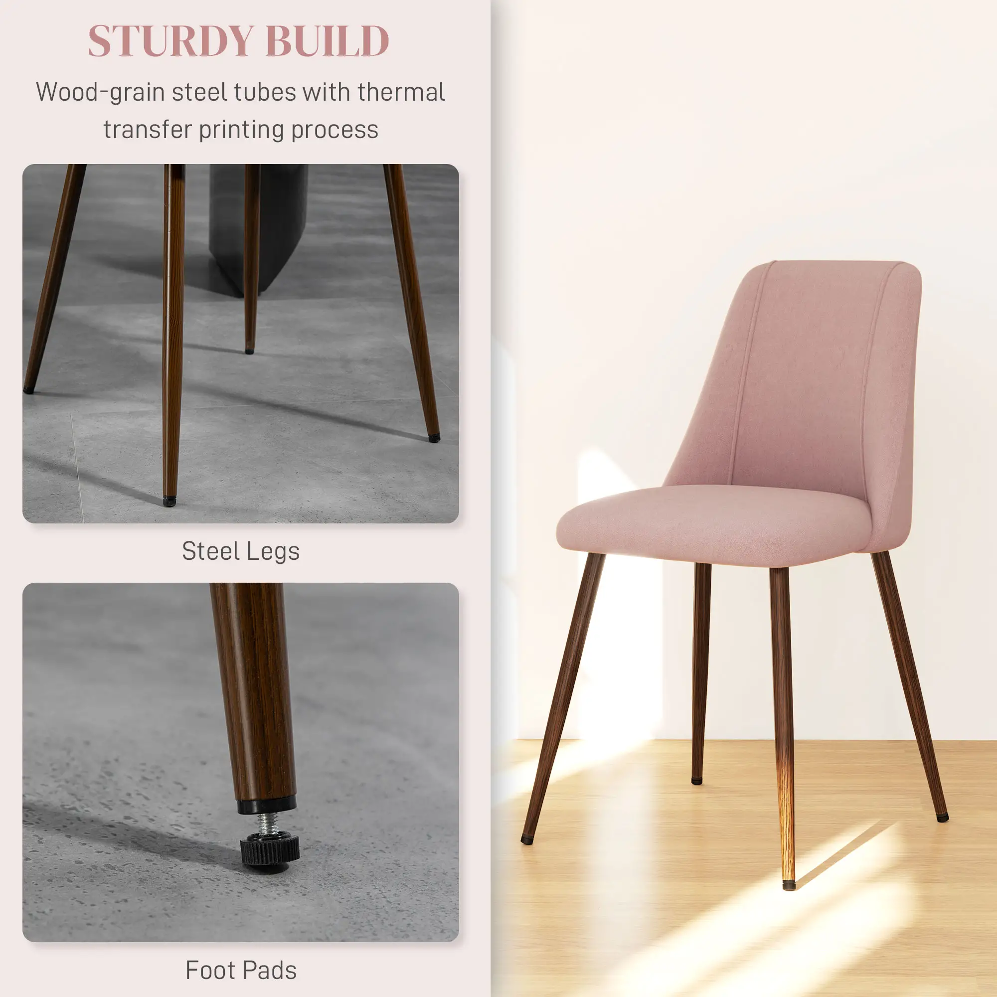 Upholstered Dining Chairs Set of 4, Velvet Accent Chair with Back and Wood-grain Steel Leg for Kitchen