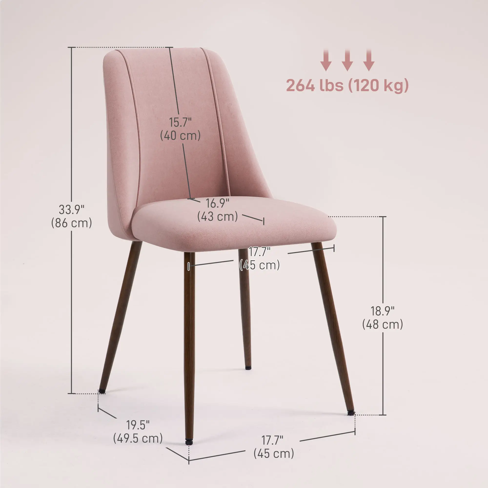 Upholstered Dining Chairs Set of 4, Velvet Accent Chair with Back and Wood-grain Steel Leg for Kitchen