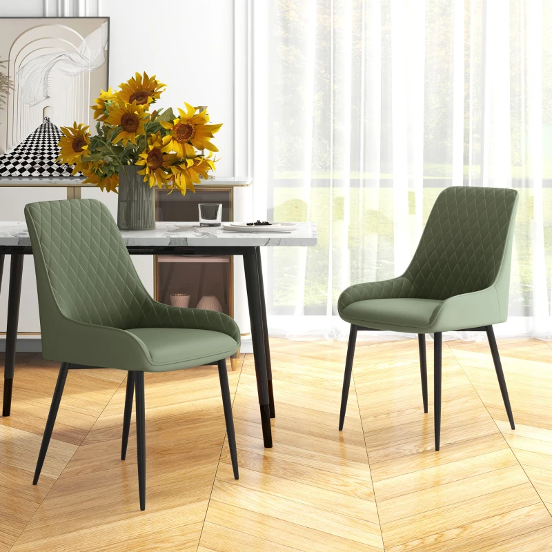 Modern Dining Chairs Set of 2, PU Leather Kitchen Chairs with Metal Legs