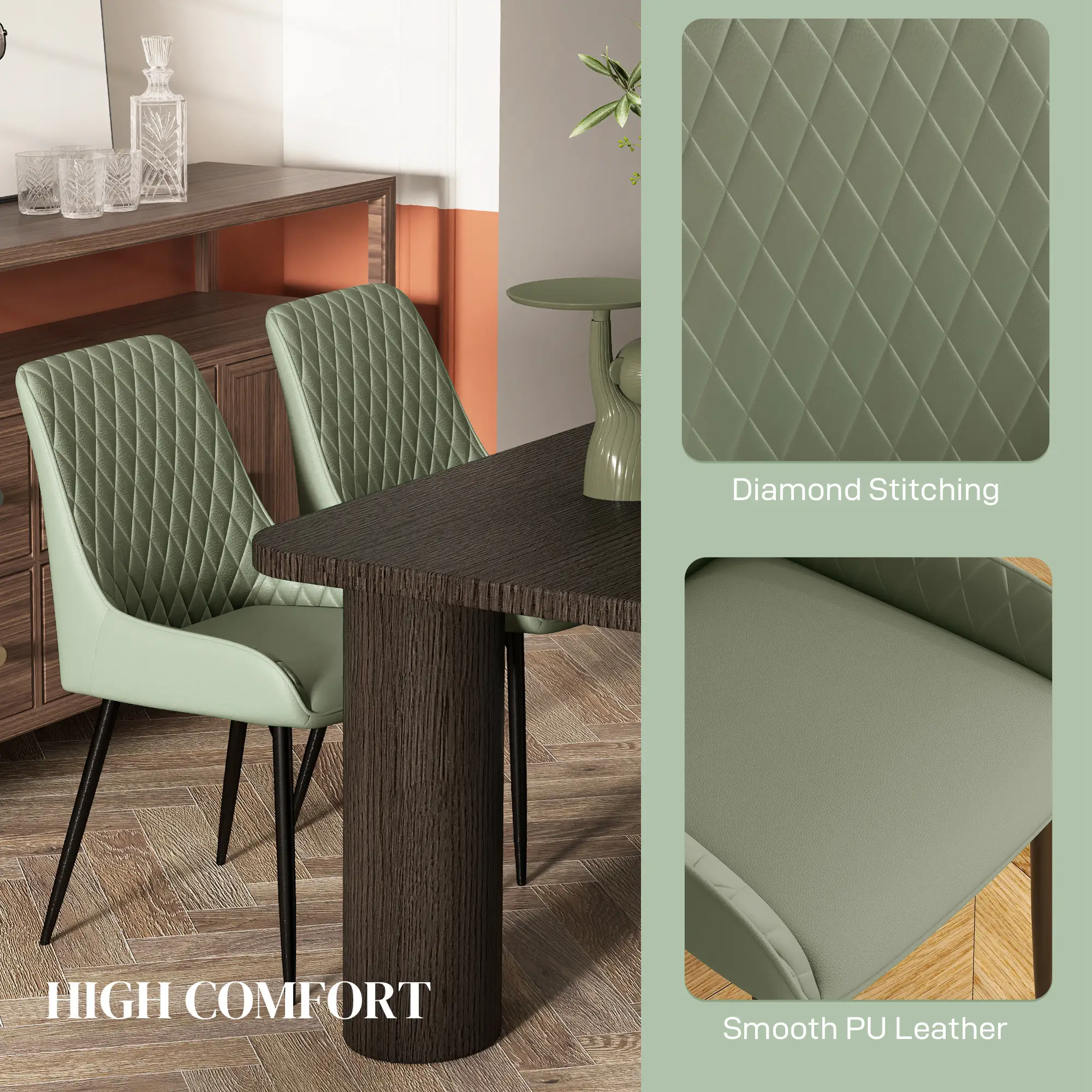 Modern Dining Chairs Set of 2, PU Leather Kitchen Chairs with Metal Legs