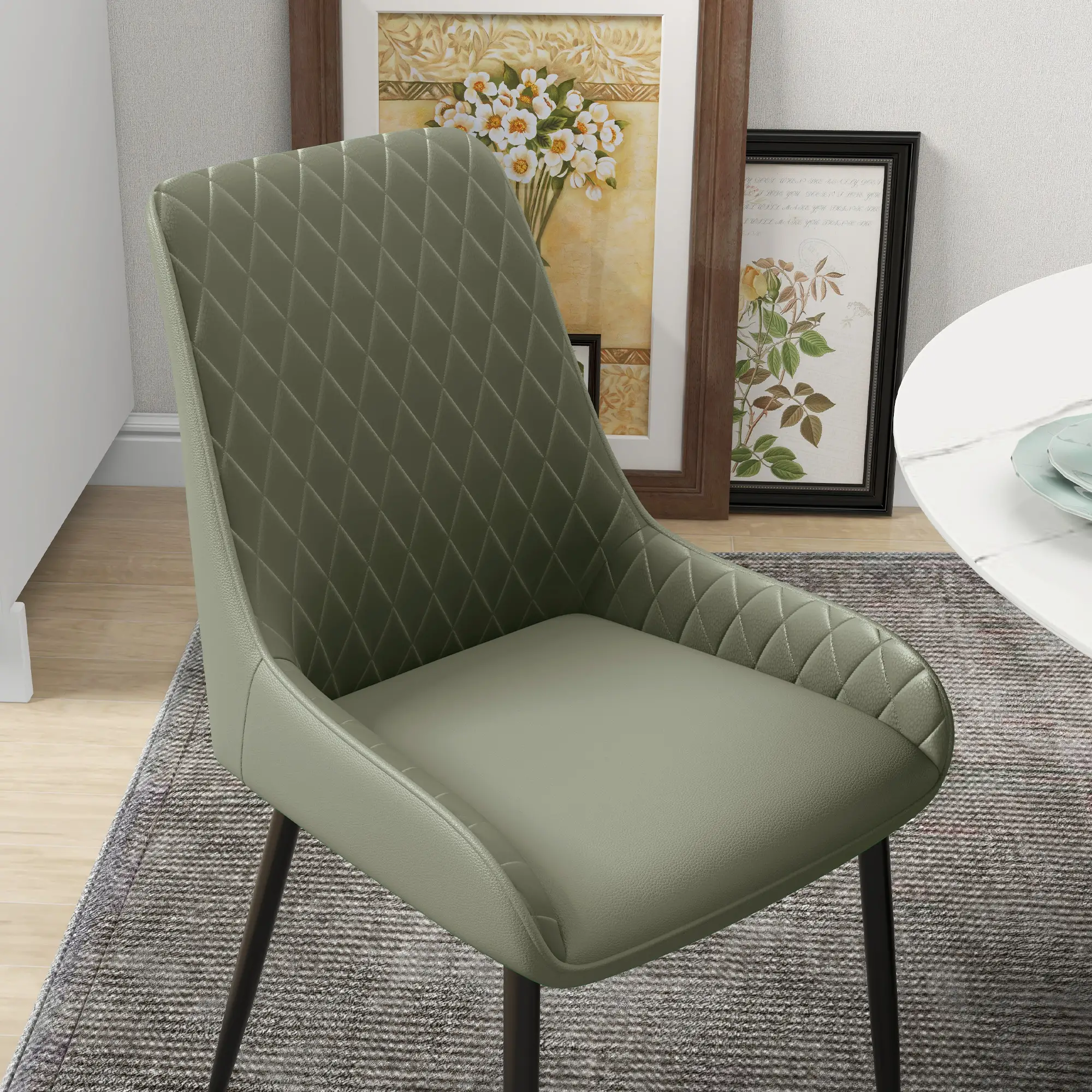 Modern Dining Chairs Set of 2, PU Leather Kitchen Chairs with Metal Legs