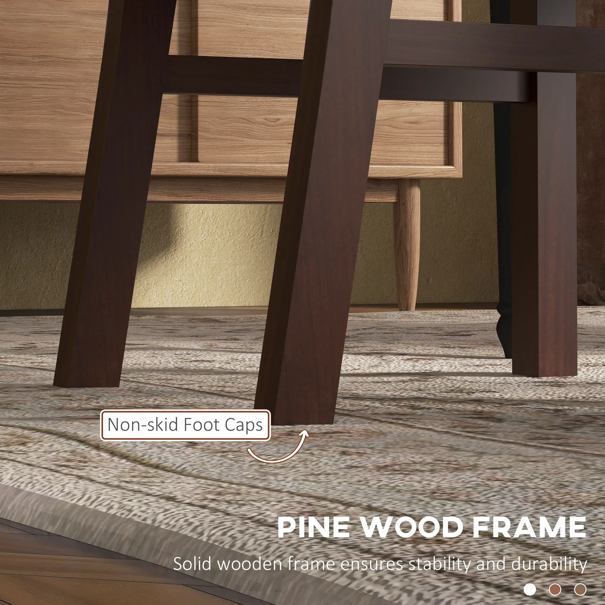  Farmhouse Dining Table Chairs Set of 2, Pine Wood Kitchen Table Chairs with PU Leather Cushion