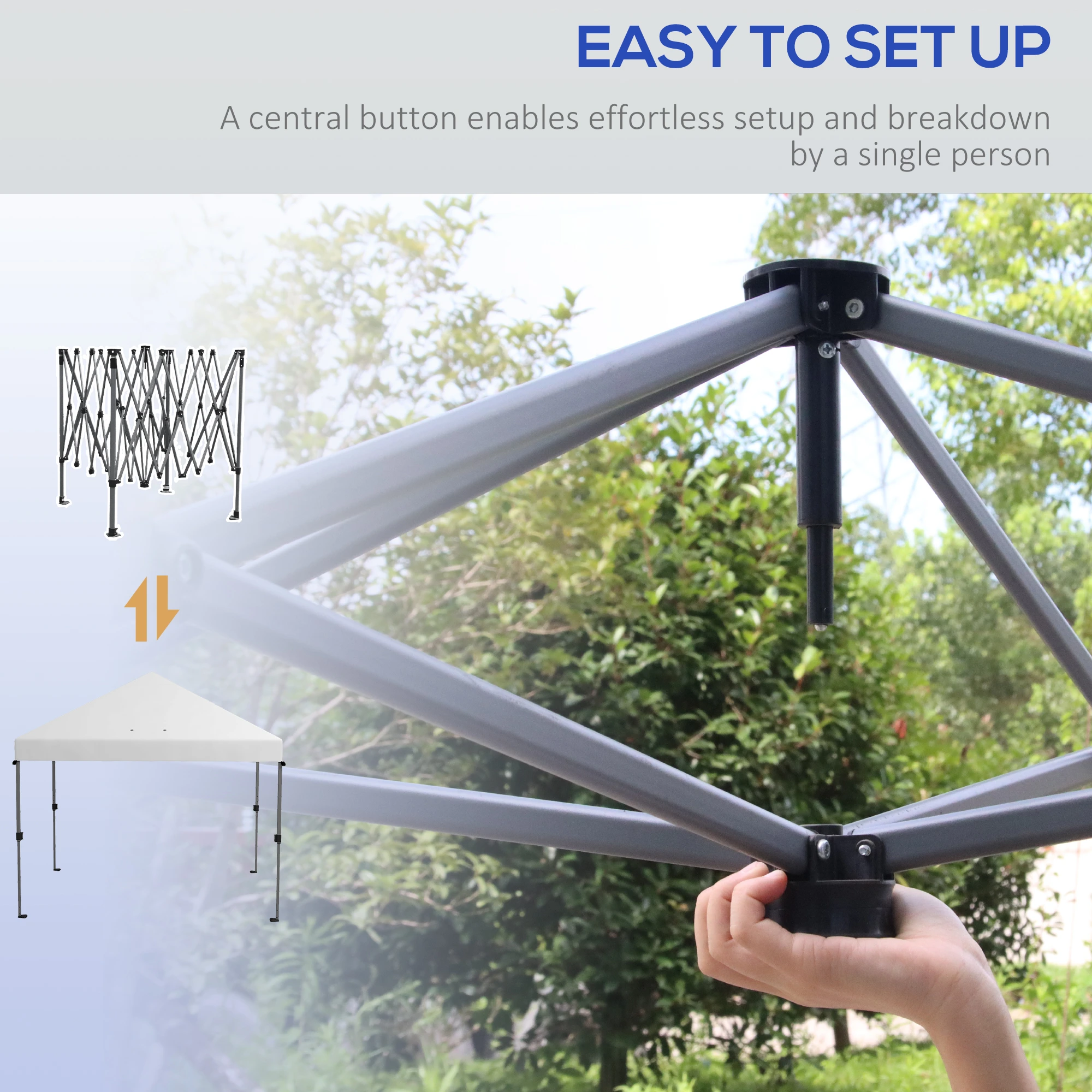 10x10FT Pop Up Canopy with 1-Button Push, Wheeled Bag, Stakes, Ropes, Sandbags, Height Adjustable Instant Sun Shelter