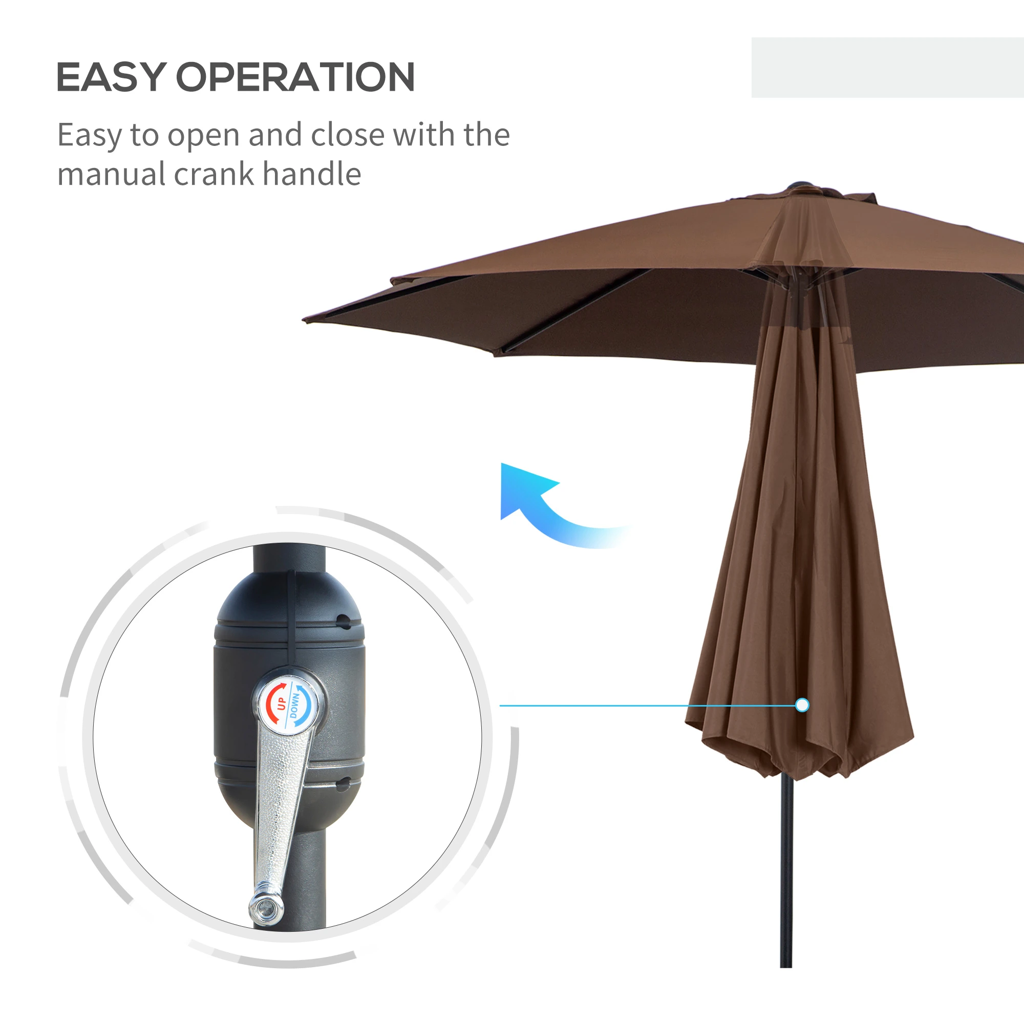  10' Round Market Umbrella, Patio Umbrella with Crank Handle and Tilt, Outdoor Parasol