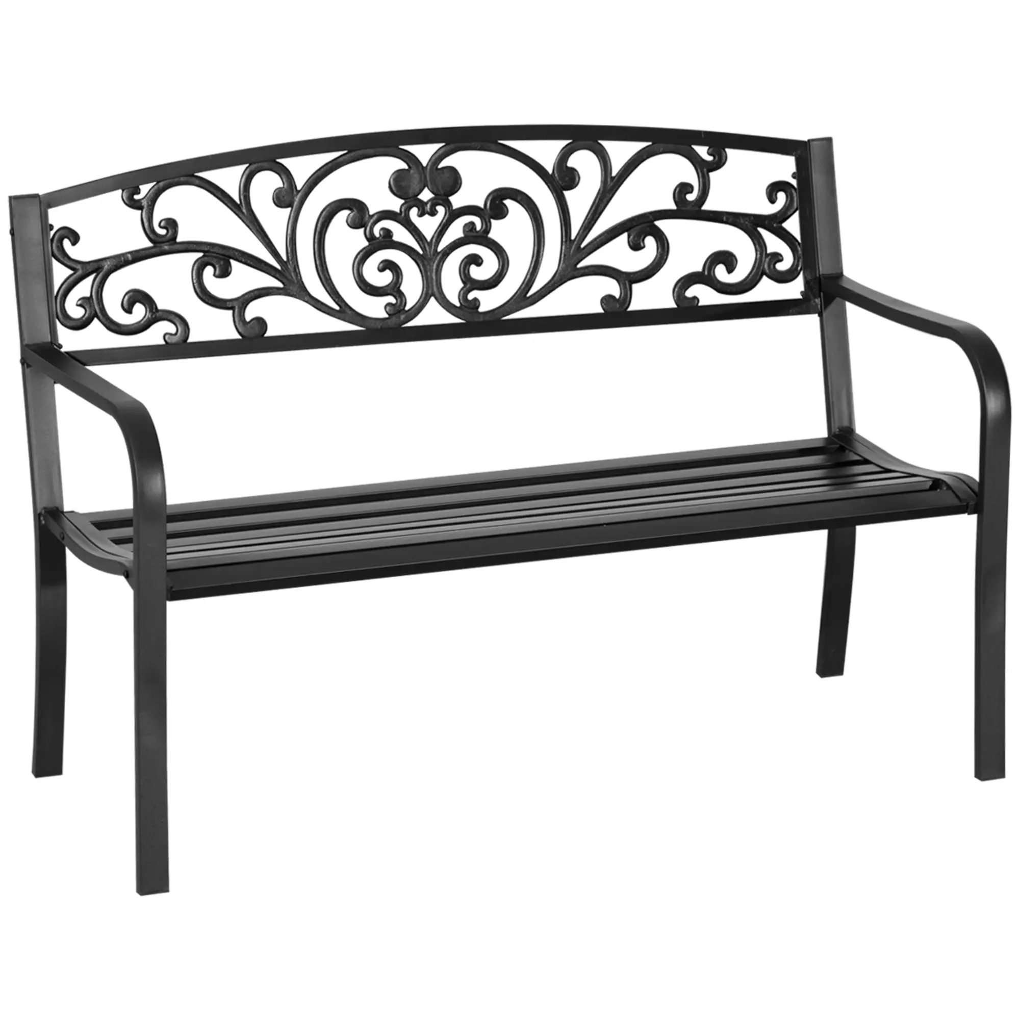 50" 2-Seater Garden Bench Chair, Outdoor Blossoming Pattern Garden Decorative Loveseat Bench 