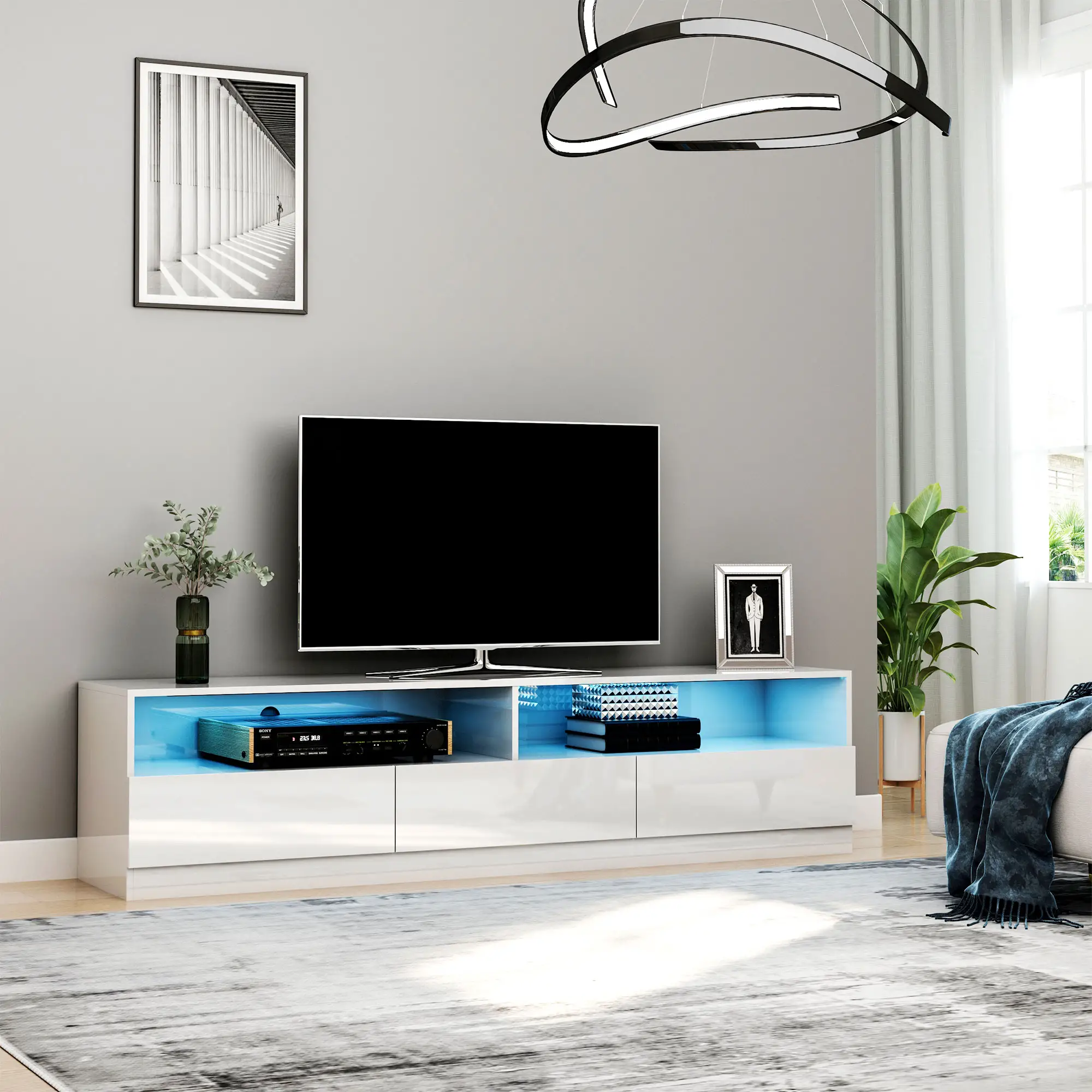 LED Lighted TV Stand for TVs up to 75", Modern TV Cabinet with Storage Drawers