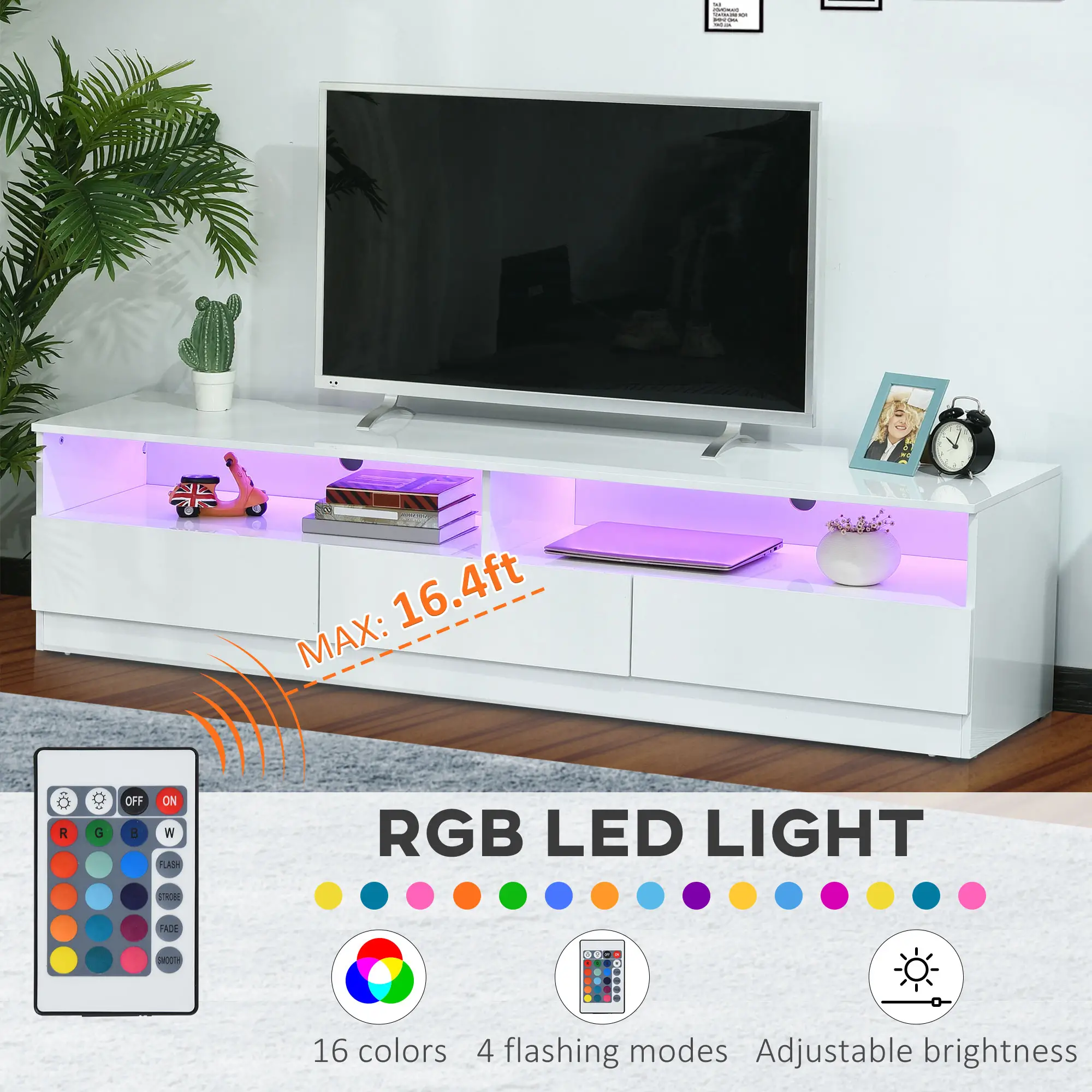 LED Lighted TV Stand for TVs up to 75", Modern TV Cabinet with Storage Drawers