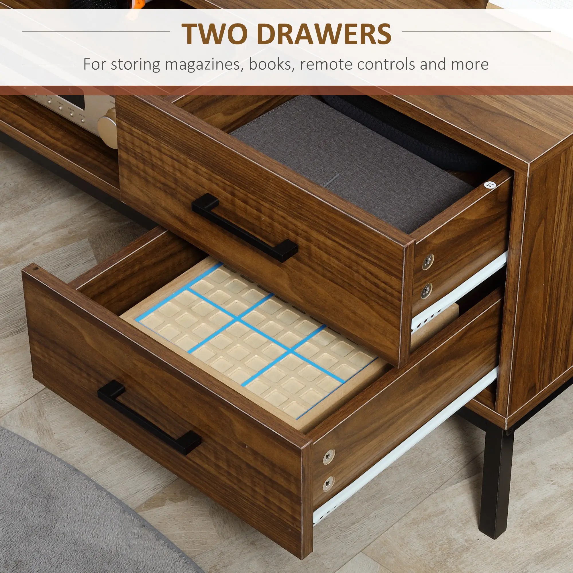 TV Stand for TV up to 50 Inches, TV Cabinet with Door, Open Storage and Drawers