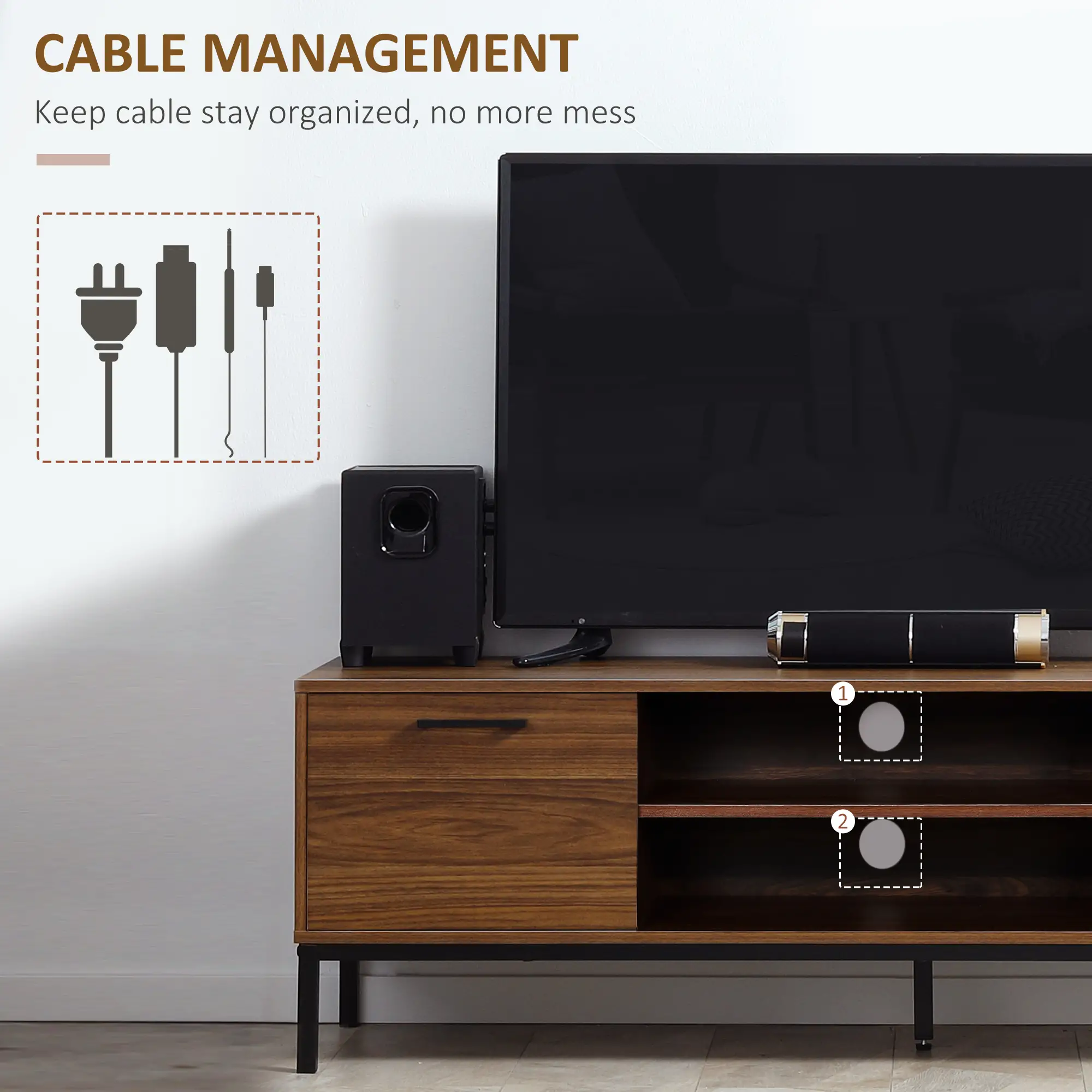 TV Stand for TV up to 50 Inches, TV Cabinet with Door, Open Storage and Drawers