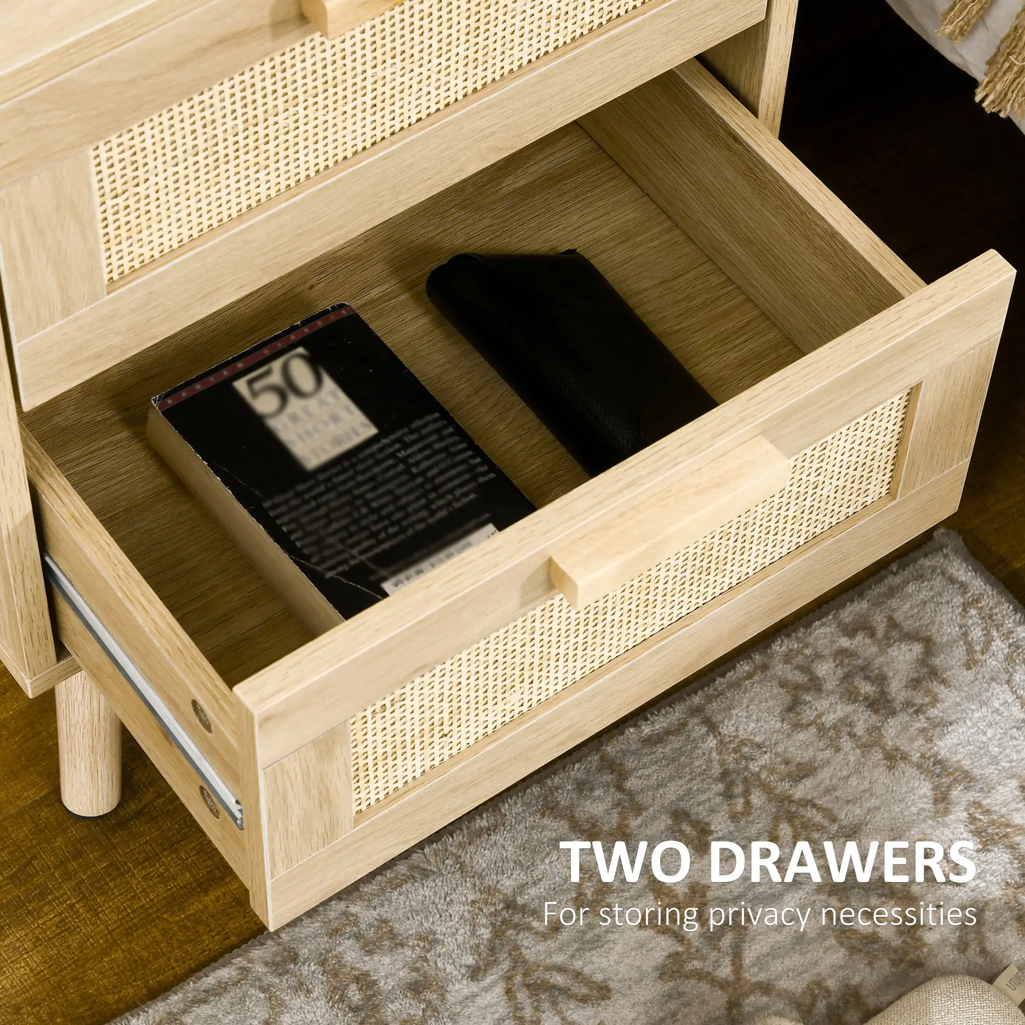 Nightstand Set of 2, Side End Table with 2 Drawers 
