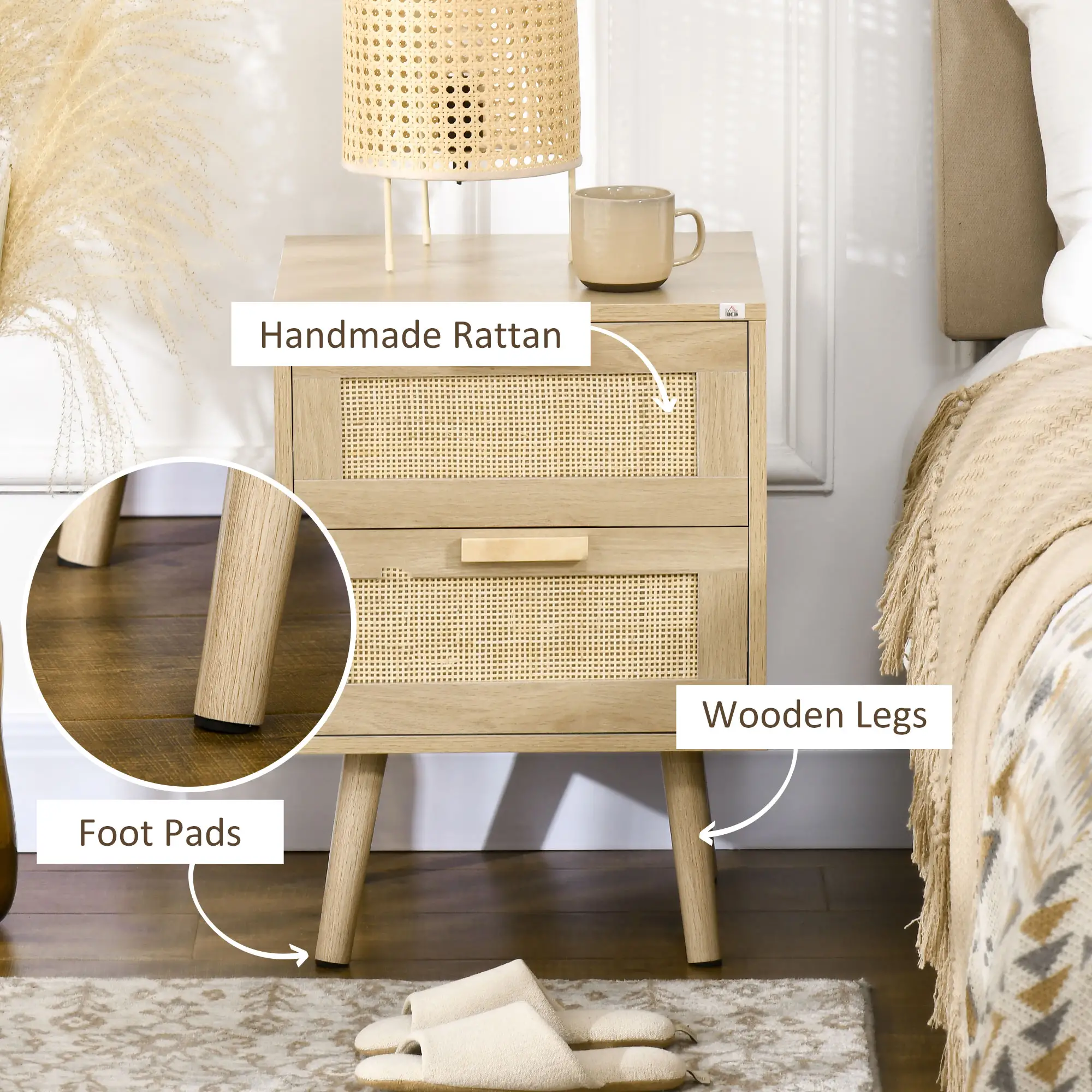 Nightstand Set of 2, Side End Table with 2 Drawers 