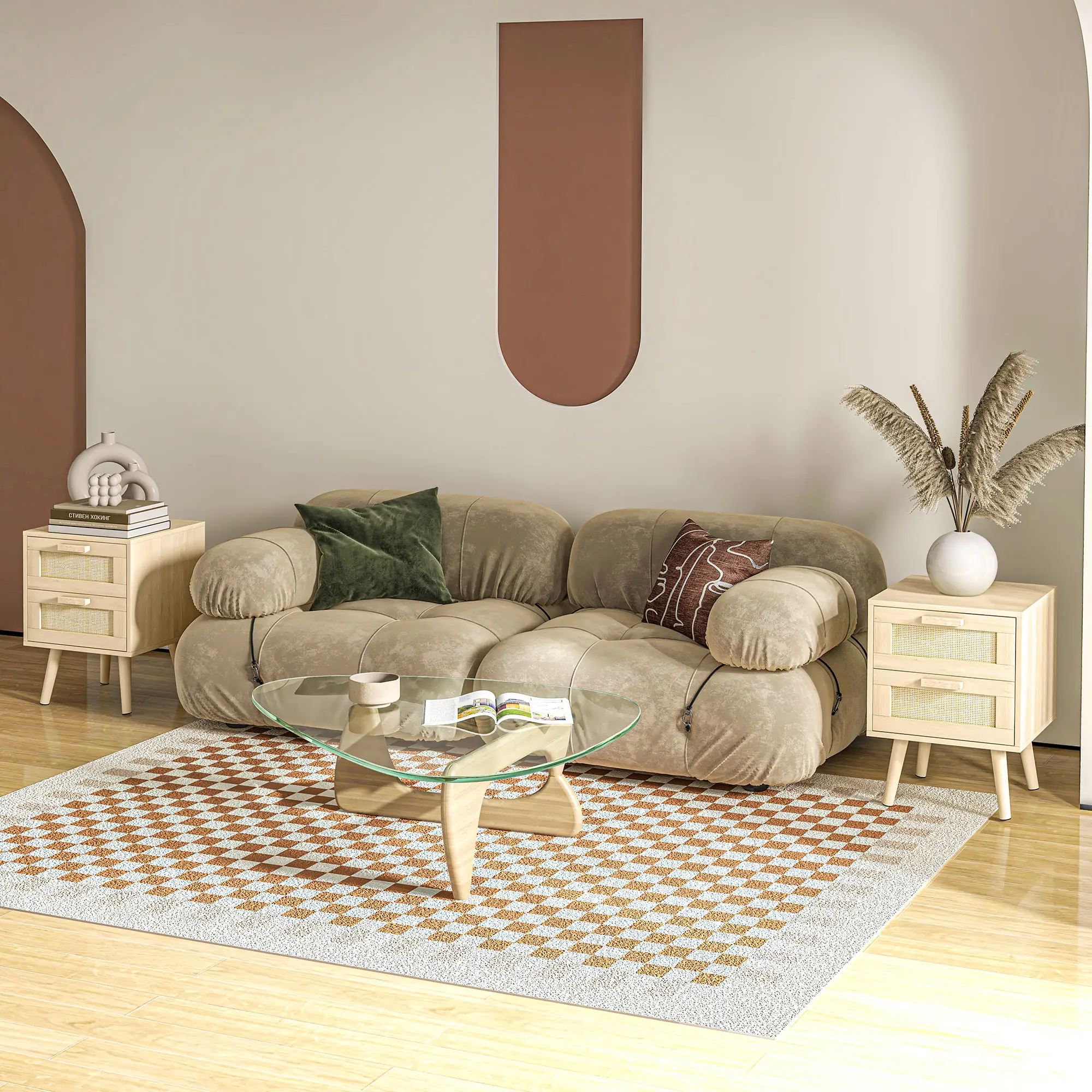 Nightstand Set of 2, Side End Table with 2 Drawers 