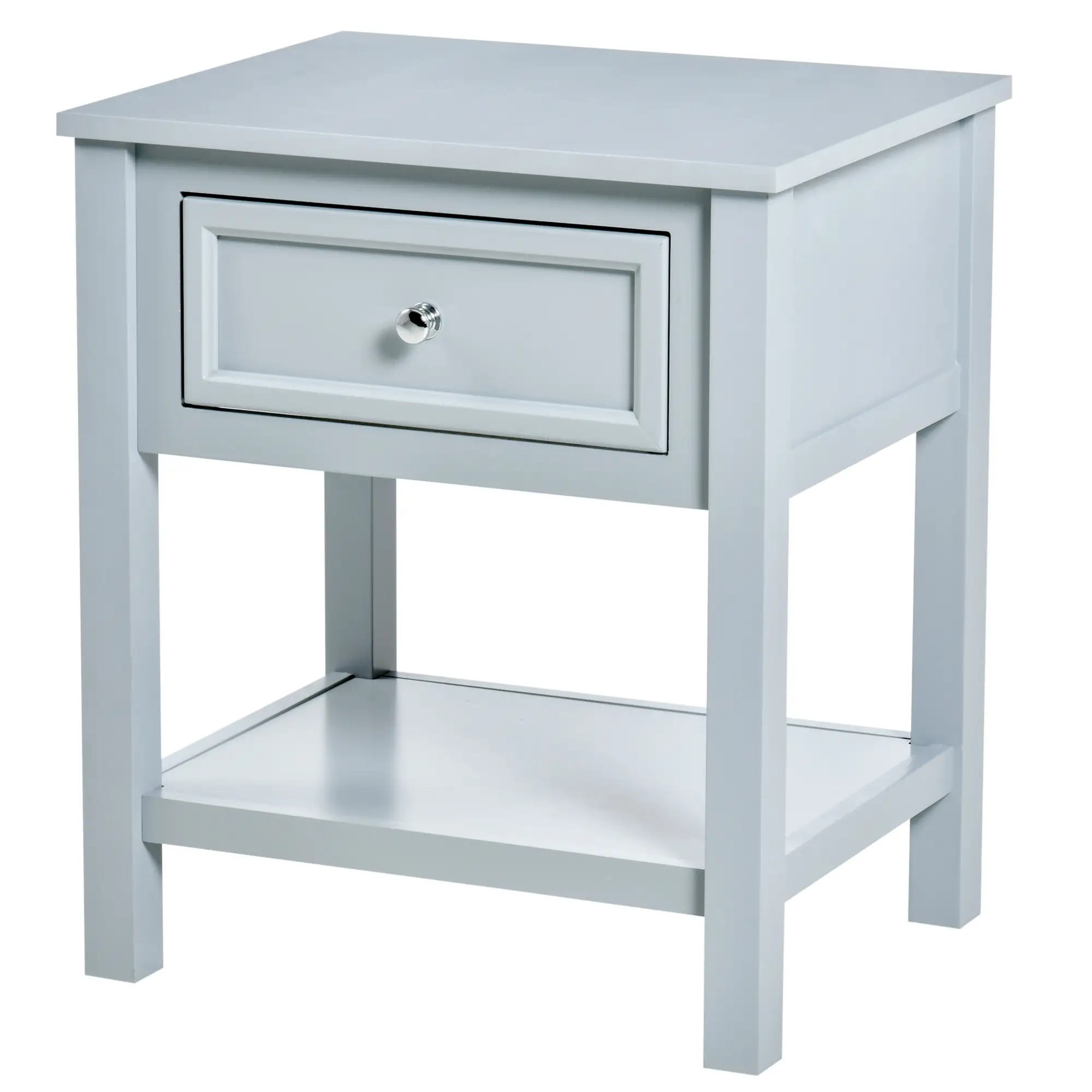 Accent End Table Nightstand with Grey Tabletop, Storage Drawer, and Bottom Shelf