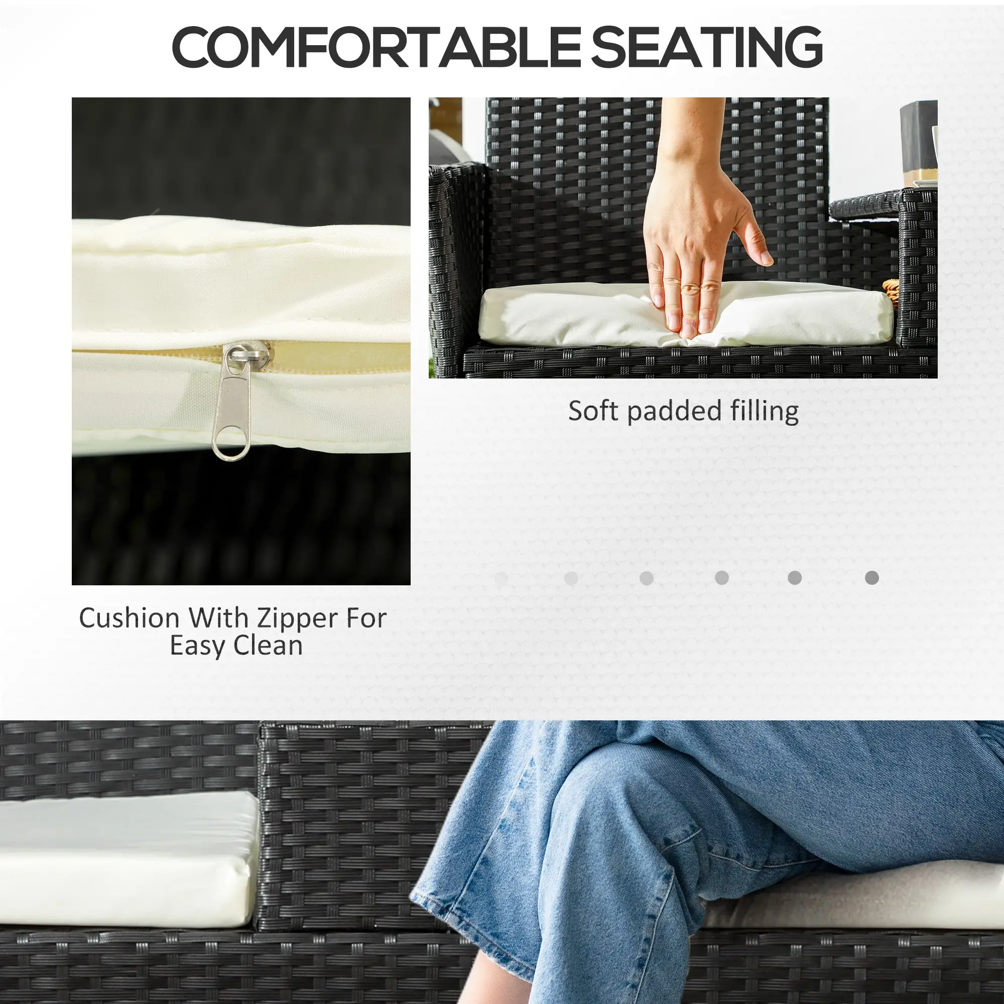 Patio Furniture w/ Mid-Table PE Rattan Loveseat w/ Cushion