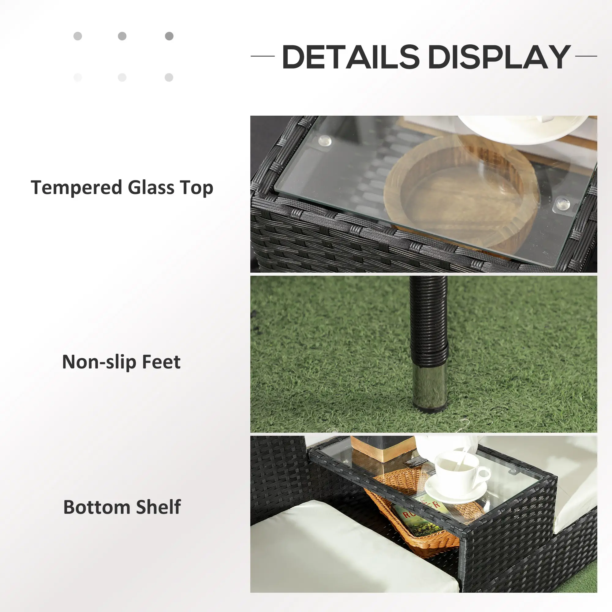 Patio Furniture w/ Mid-Table PE Rattan Loveseat w/ Cushion