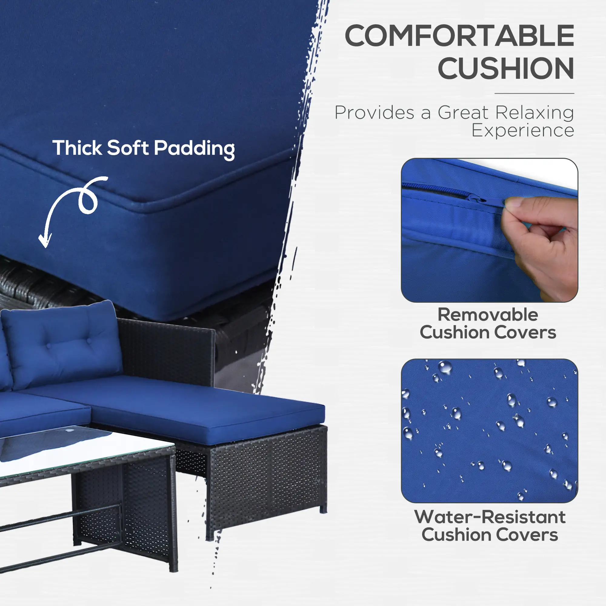  3pcs Outdoor Rattan Wicker Sofa and Chaise Lounge Set with Cushion Garden Patio Furniture