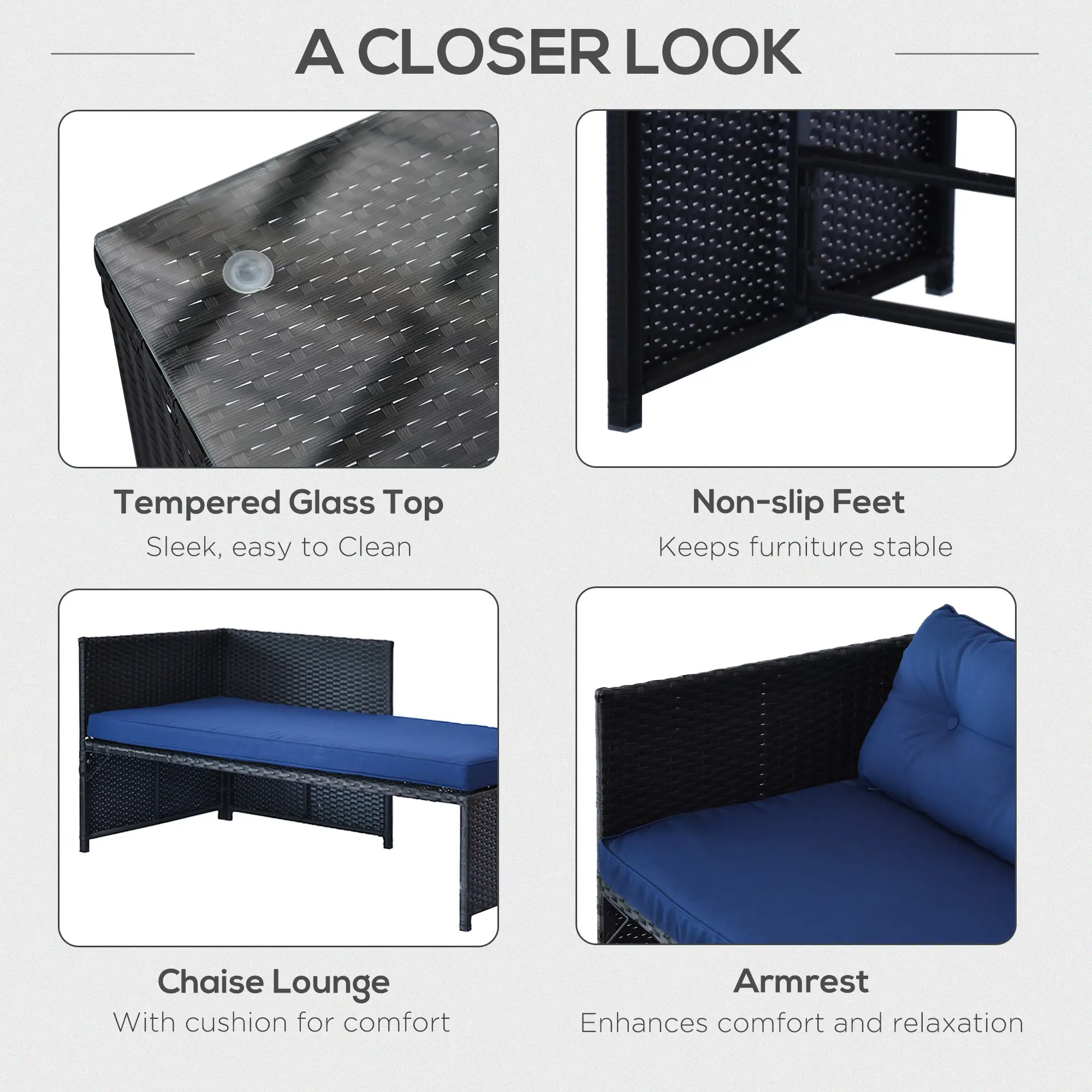  3pcs Outdoor Rattan Wicker Sofa and Chaise Lounge Set with Cushion Garden Patio Furniture