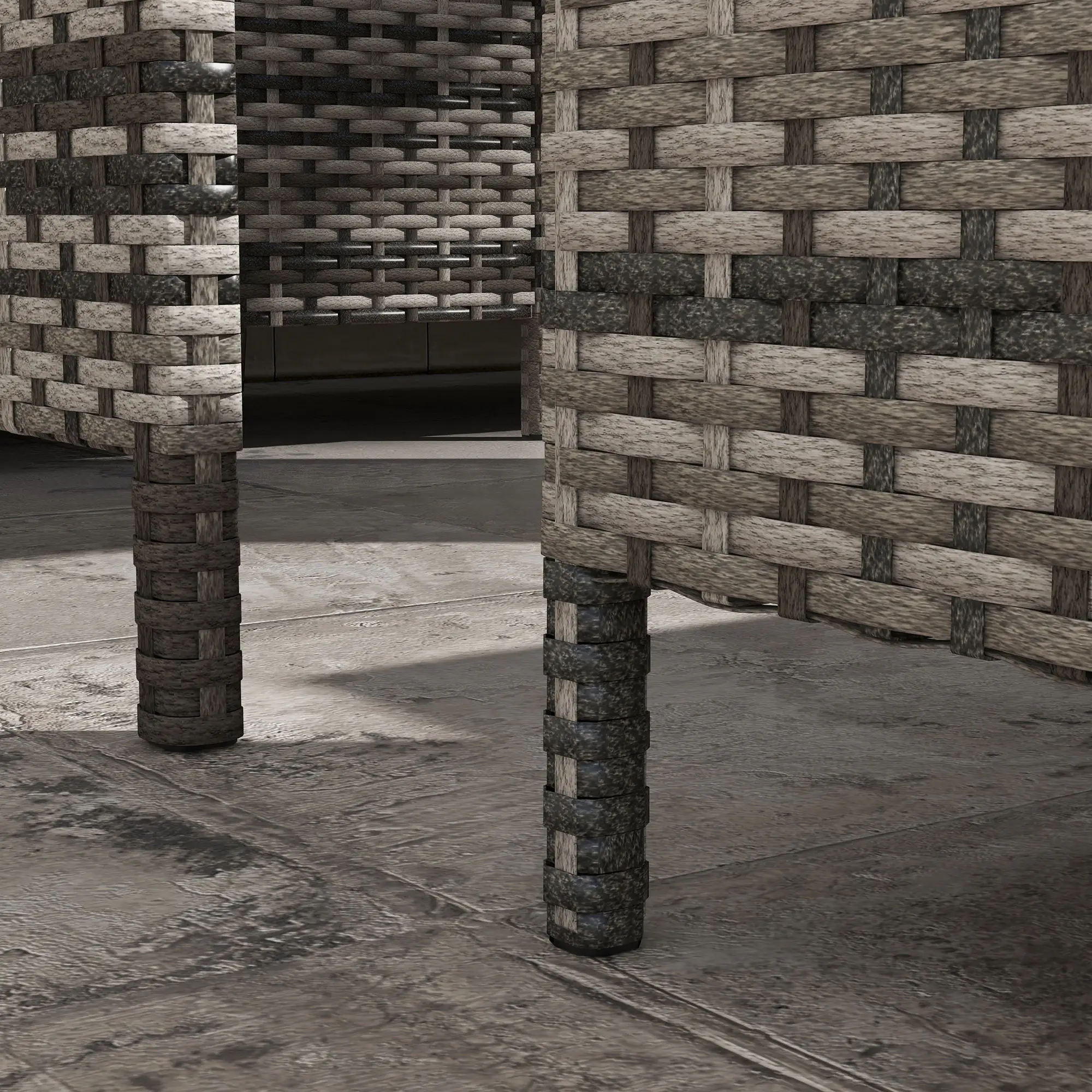 6 Pieces Wicker Patio Dining Set Outdoor Furniture Set with Removable Cushions, Glass Top Dining Table, 2 Ottomans