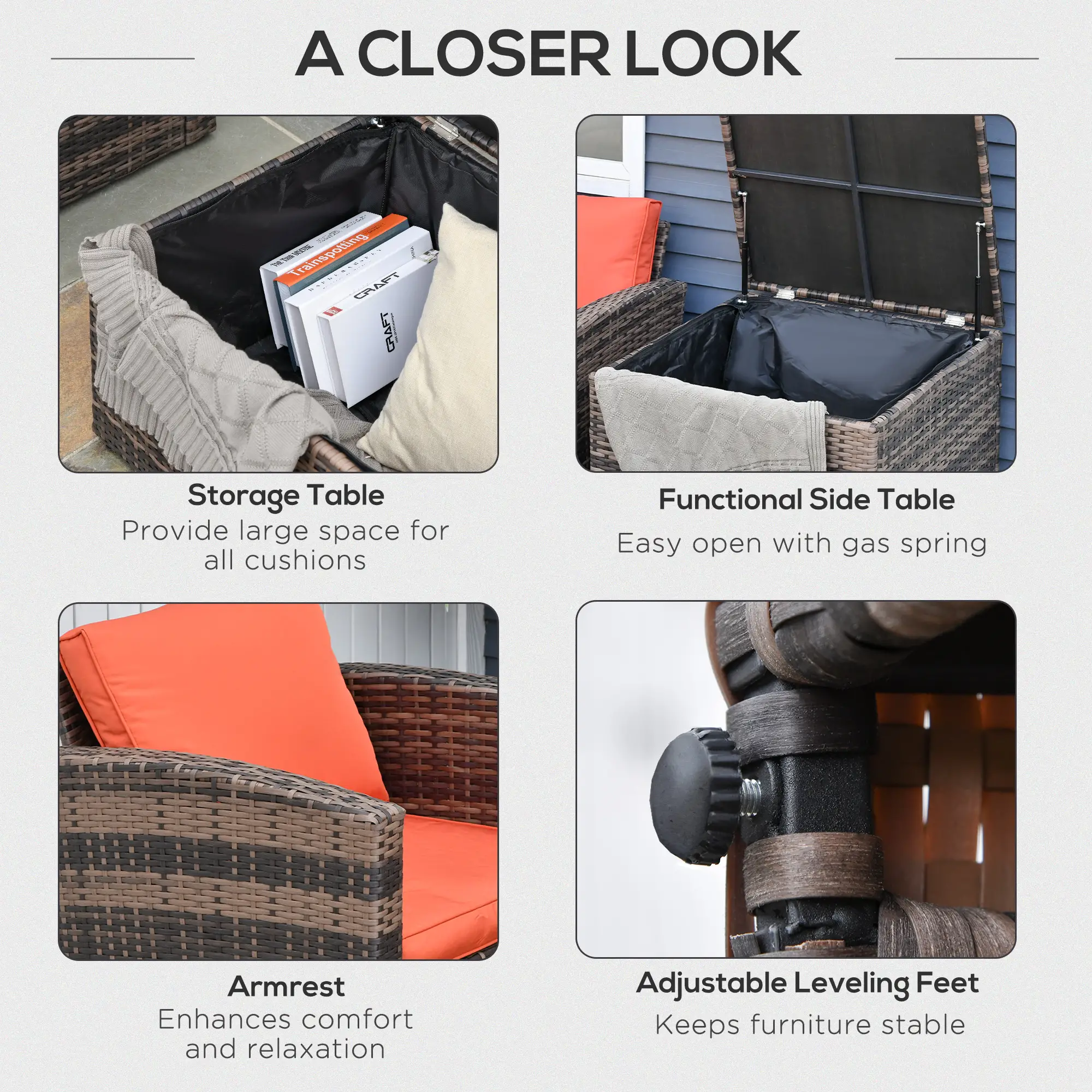 6 Pieces Wicker Patio Furniture Set with Cushions, 7-Seater Rattan Patio Sofa Set with Storage Coffee Table & Side Table