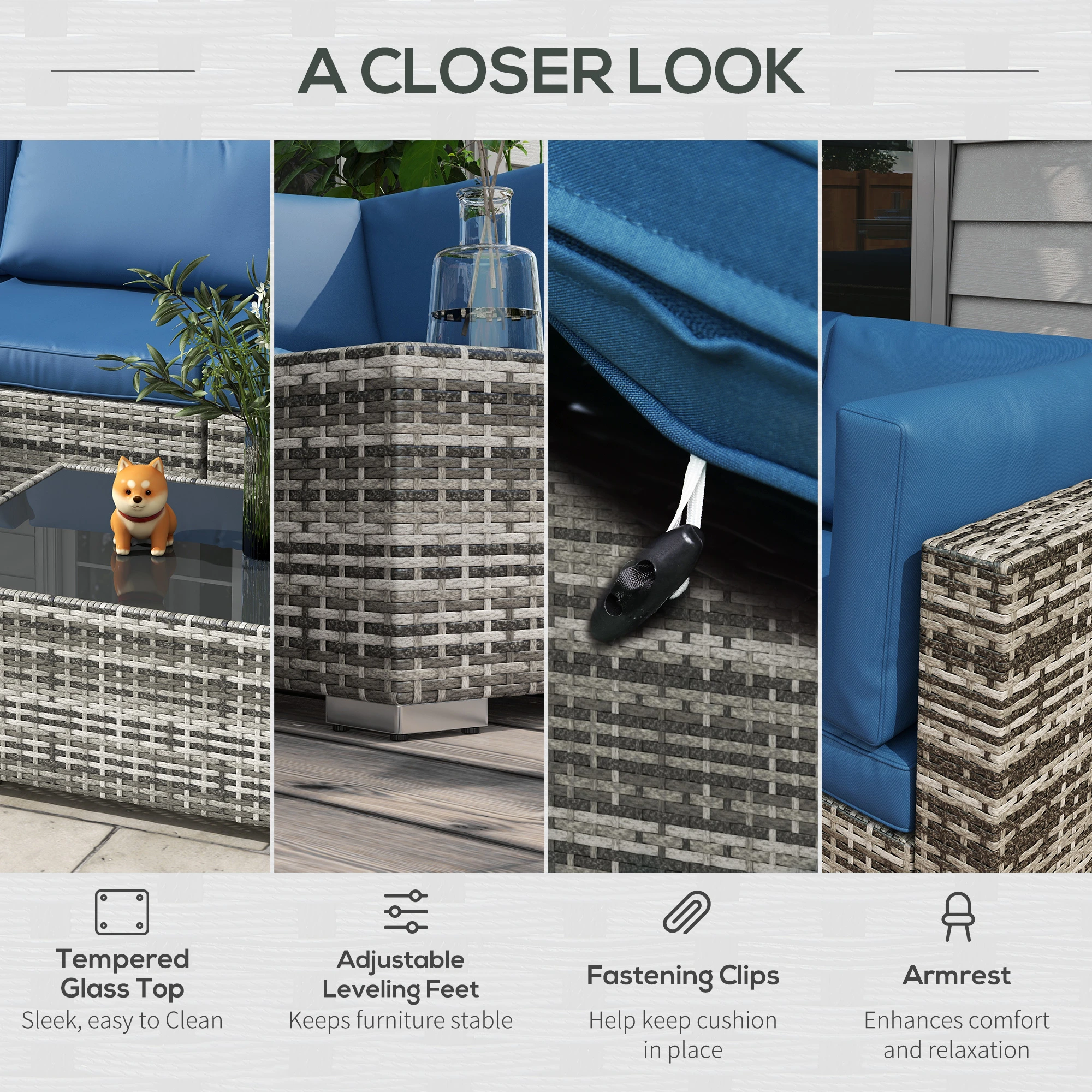 7pc Garden Wicker Sectional Set w/ Tea Table Patio Rattan Lounge Sofa 