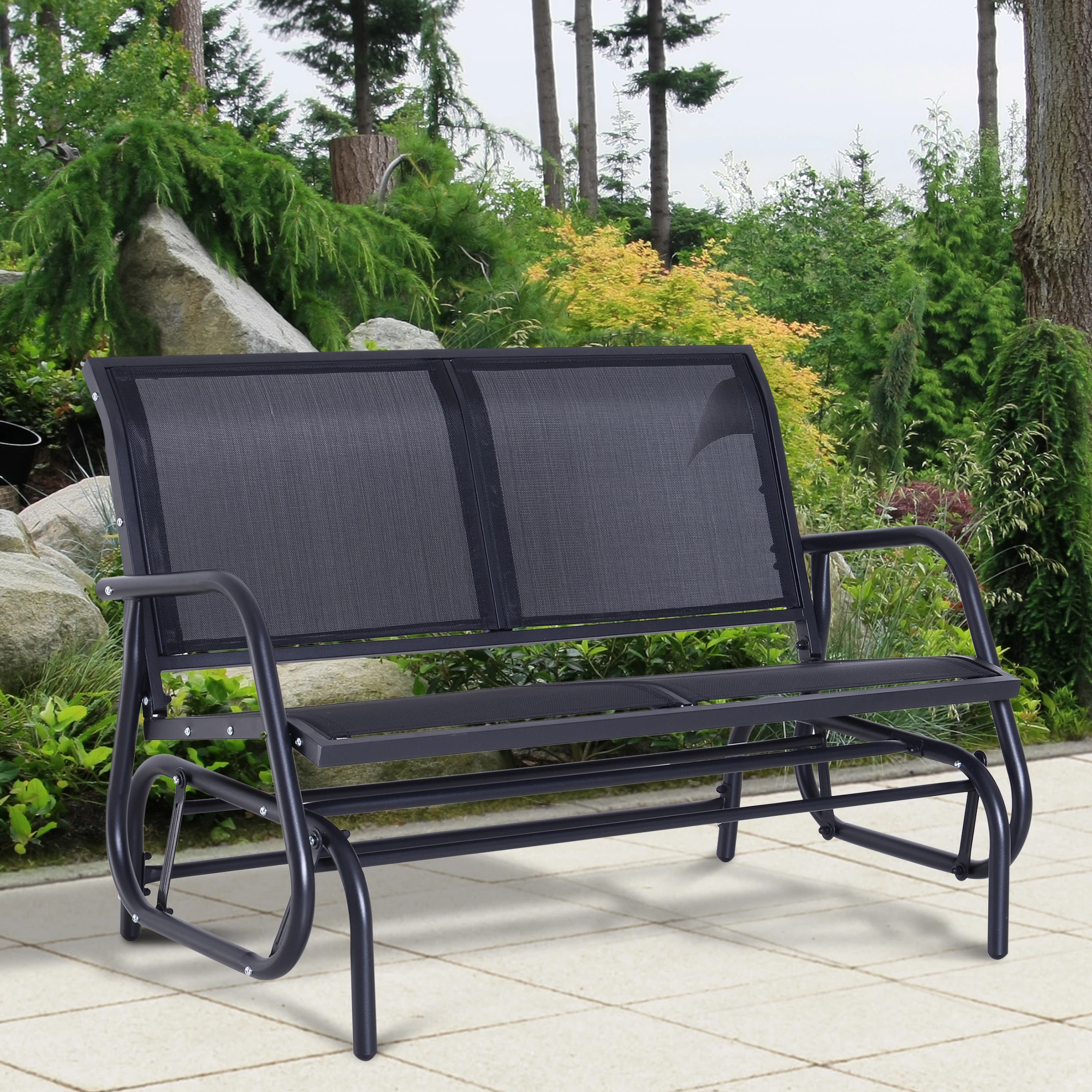 Patio Double Glider Bench Swing Chair Rocker Heavy-Duty Loveseat Outdoor Garden Rocking Bench Steel Frame