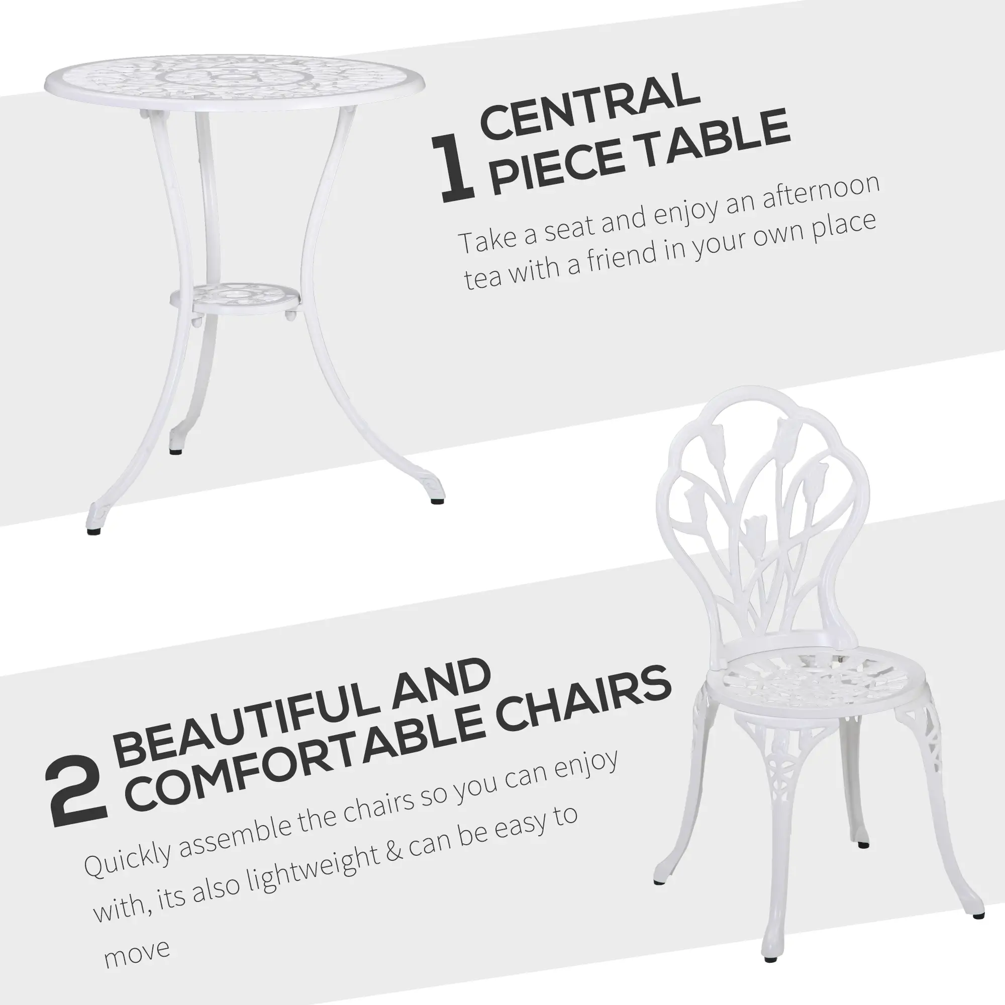  3PCs Patio Bistro Set, Outdoor Cast Aluminum Garden Table and Chairs with Umbrella Hole