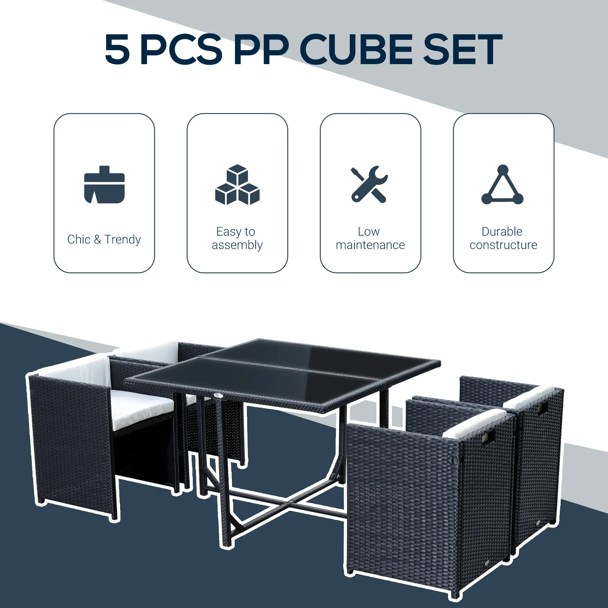 5 Pieces Wicker Patio Dining Set Outdoor Furniture Set with Removable Cushions, Glass Top Dining Table